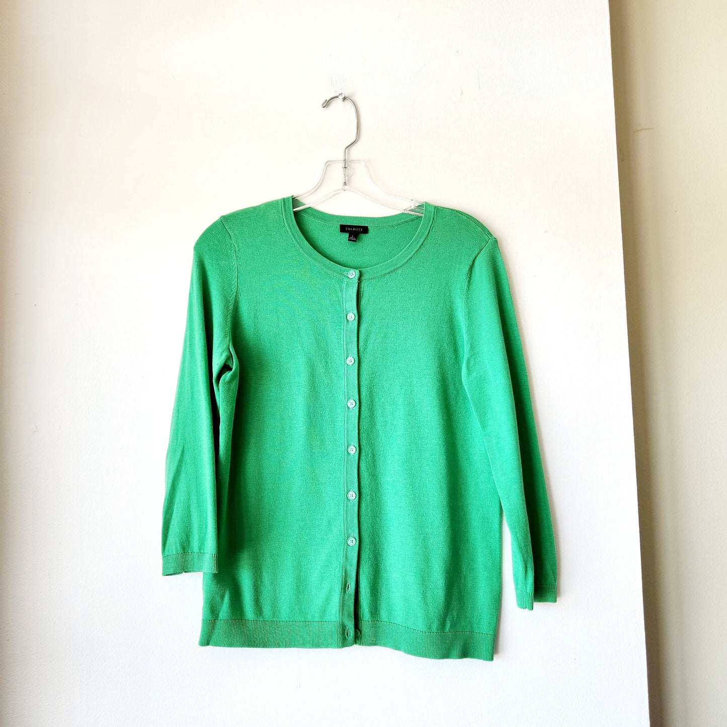 Talbots Kelly Green Cardigan with 3/4 Length Sleeves - S