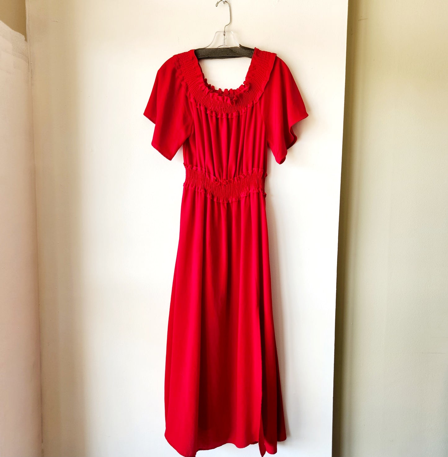 Zara Tomato Red Dress with Smocked Details - S