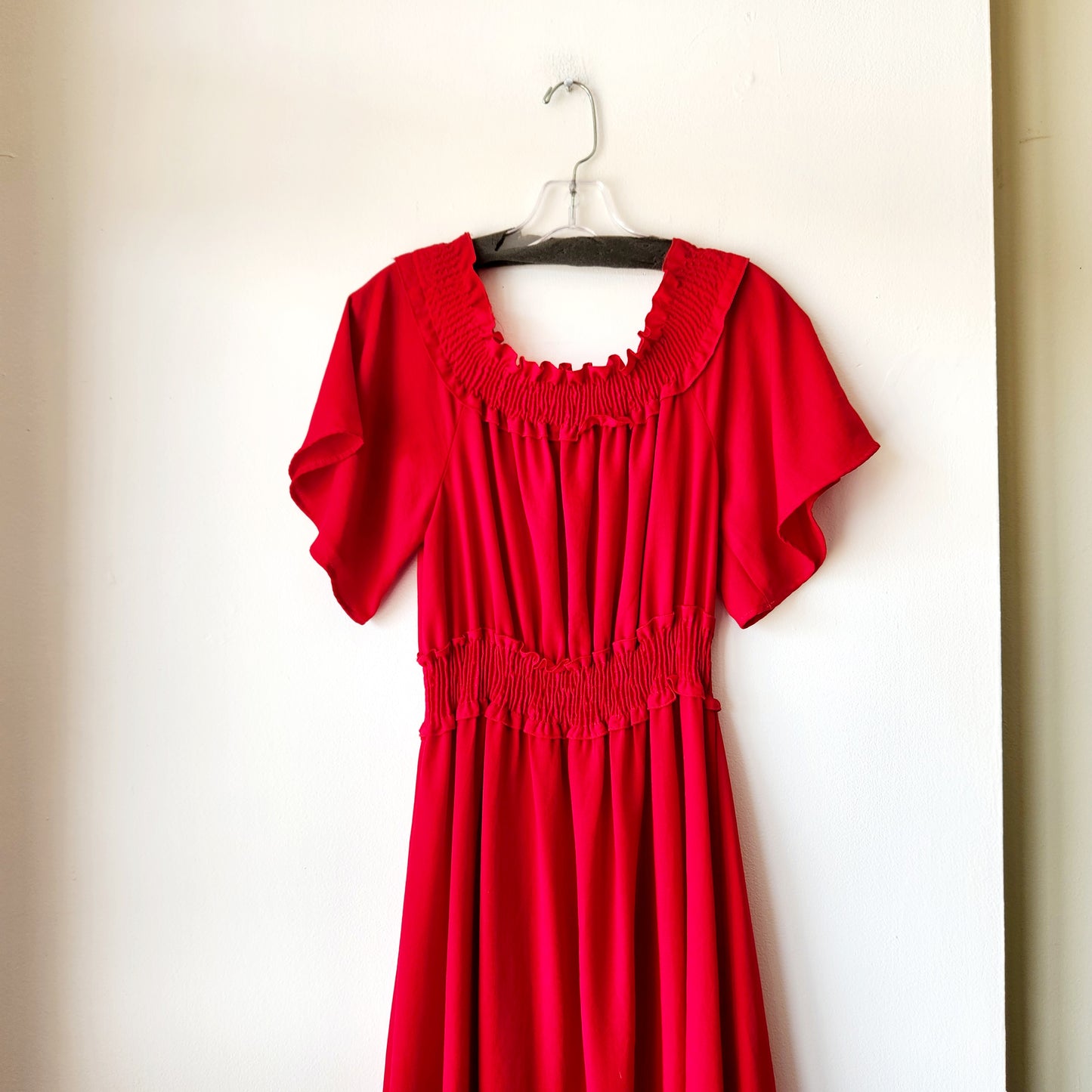 Zara Tomato Red Dress with Smocked Details - S