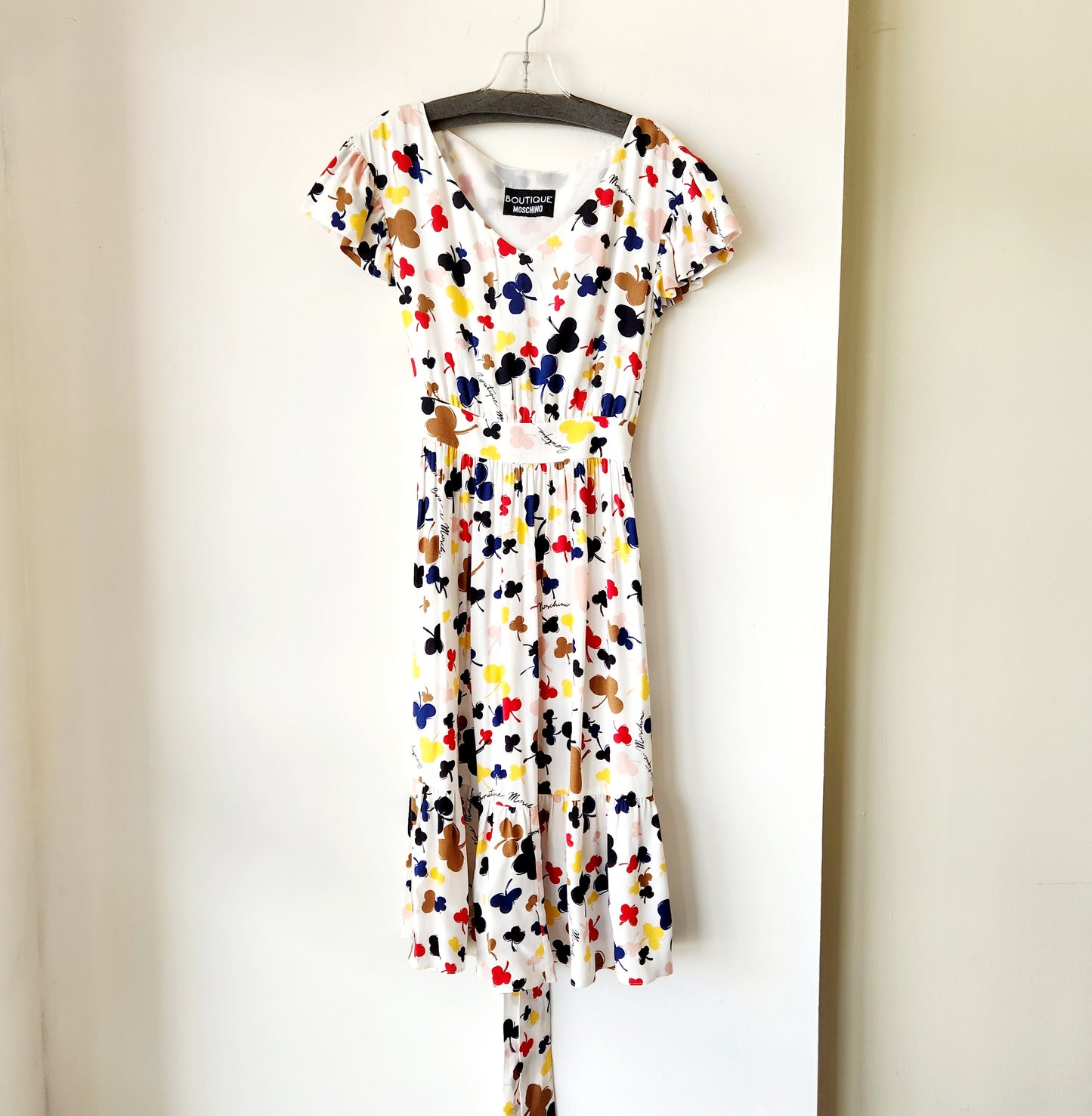 Moschino Boutique Pattern Fit & Flare Dress with Flutter Sleeves - approx S/M