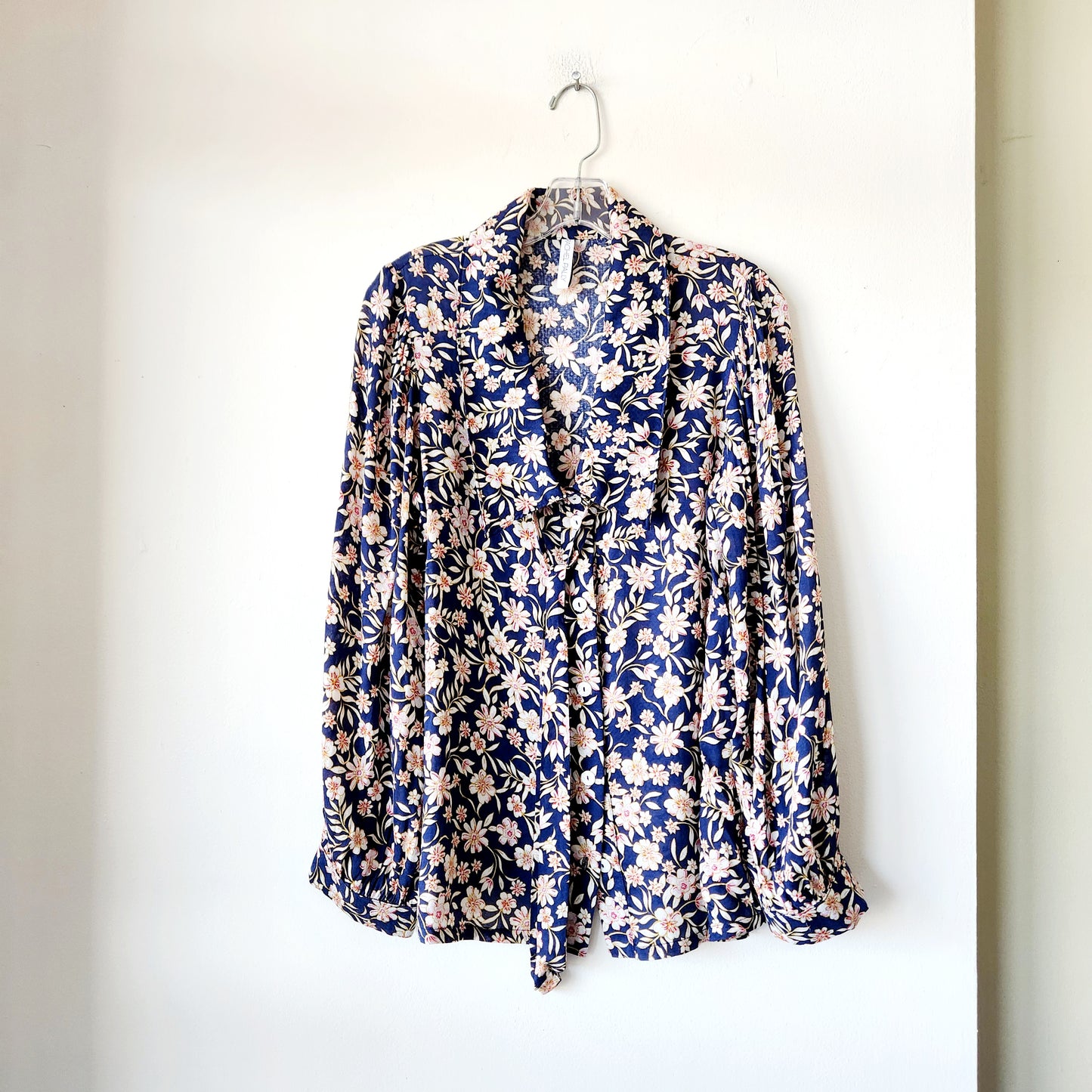 Rachel Pally Flowy Button Up Top with Neck Tie - L