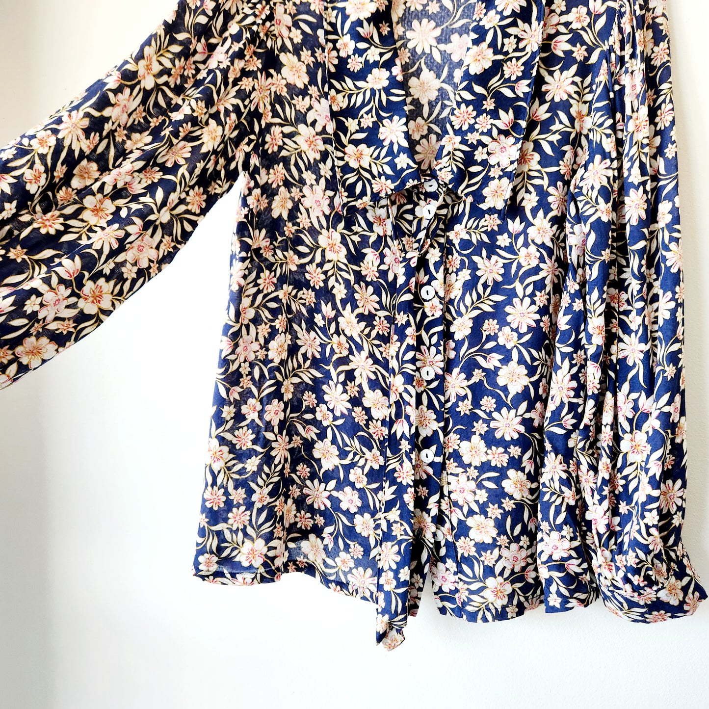 Rachel Pally Flowy Button Up Top with Neck Tie - L
