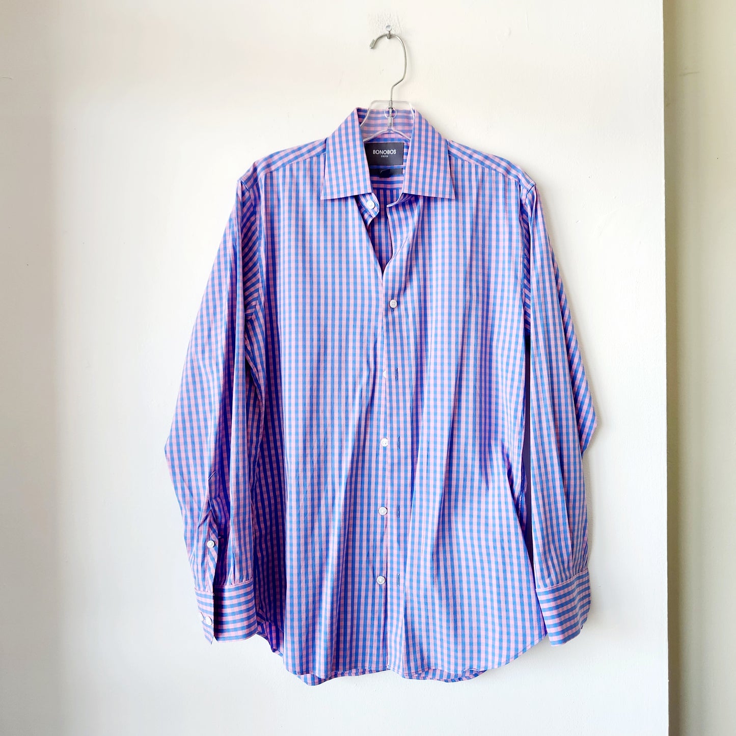 Bonobos Stretch Pink & Blue Gingham Button Up Shirt - size 15 1/2