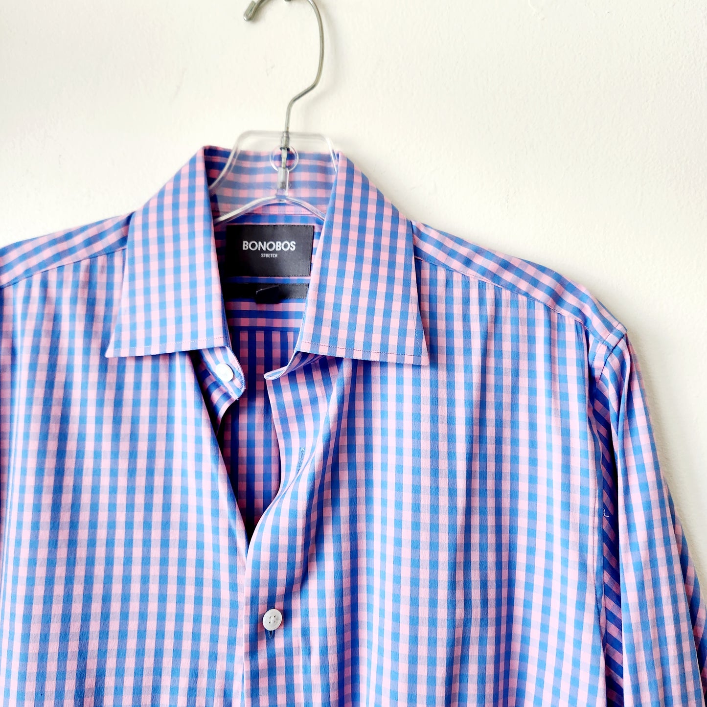 Bonobos Stretch Pink & Blue Gingham Button Up Shirt - size 15 1/2