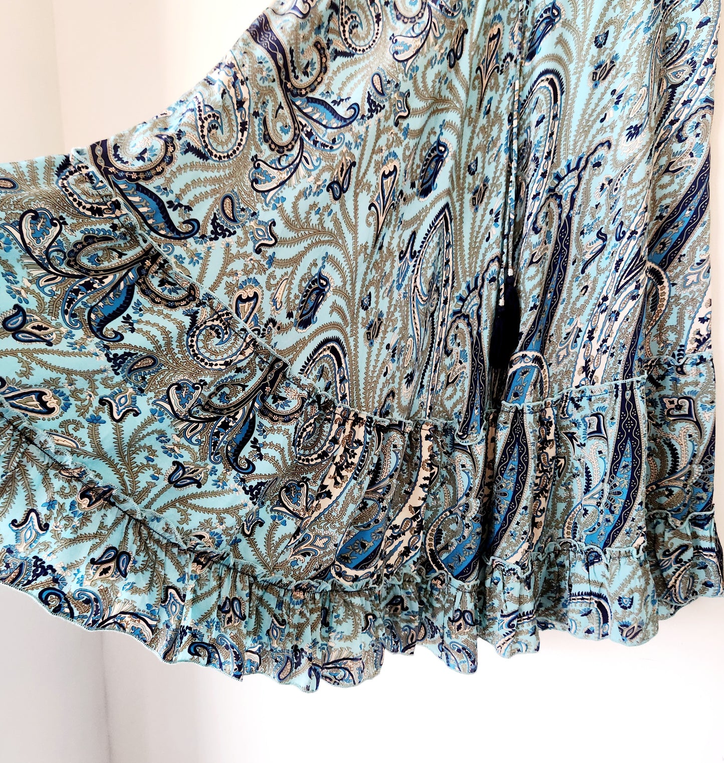 Chelsea & Theodore Paisley Midi Skirt with Ruffle Hem - S