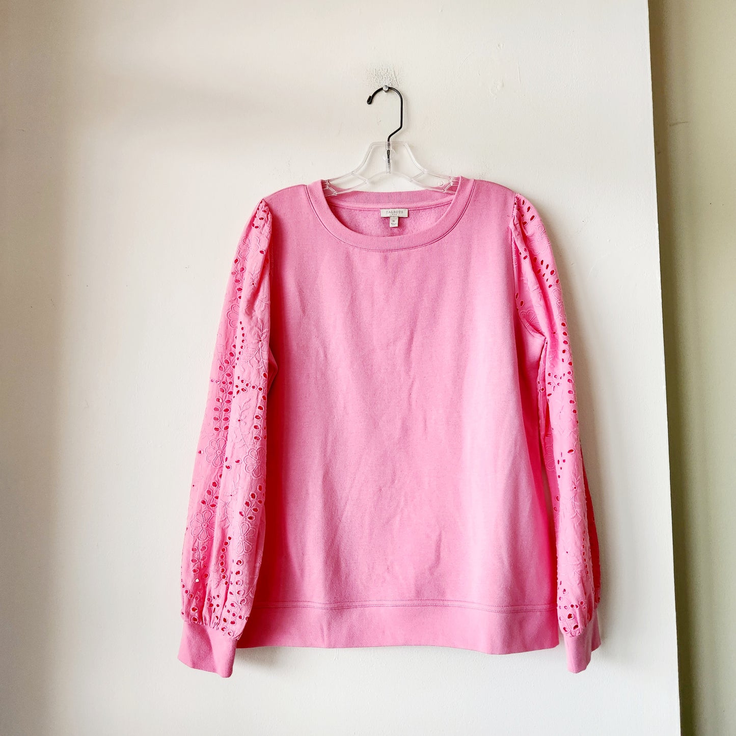 Talbots Factory Pink Sweatshirt with Eyelet Puff Sleeves - S