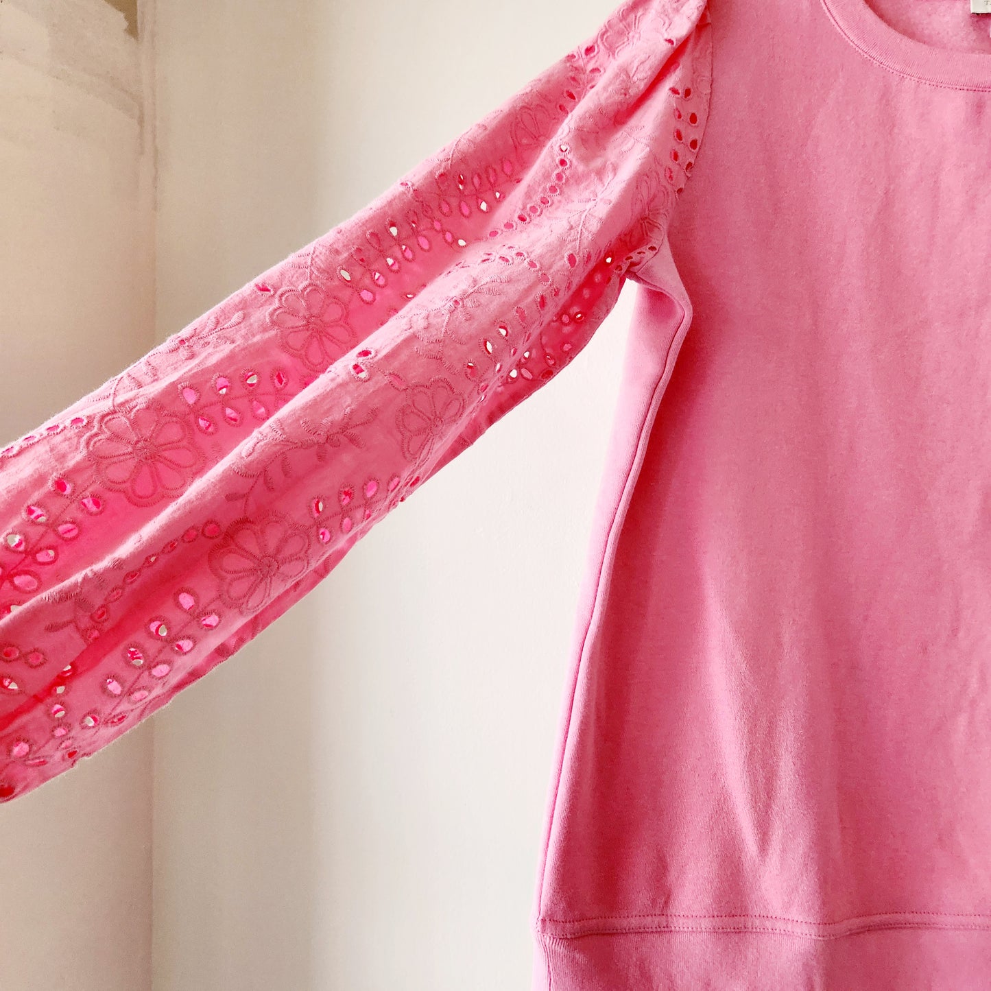 Talbots Factory Pink Sweatshirt with Eyelet Puff Sleeves - S