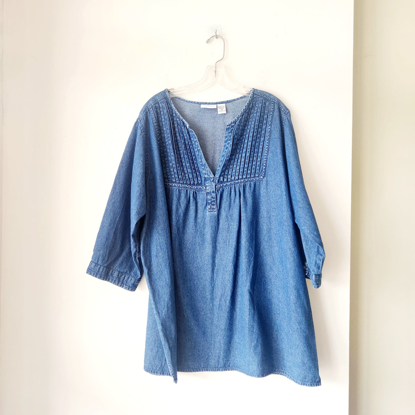 The Vermont Country Store 100% Cotton Denim Pin Tuck Tunic - 2X