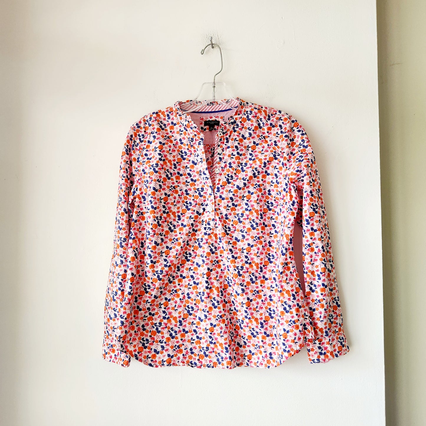 Talbots 100% Cotton Half Button Top with Ruffle Detail - S Petite