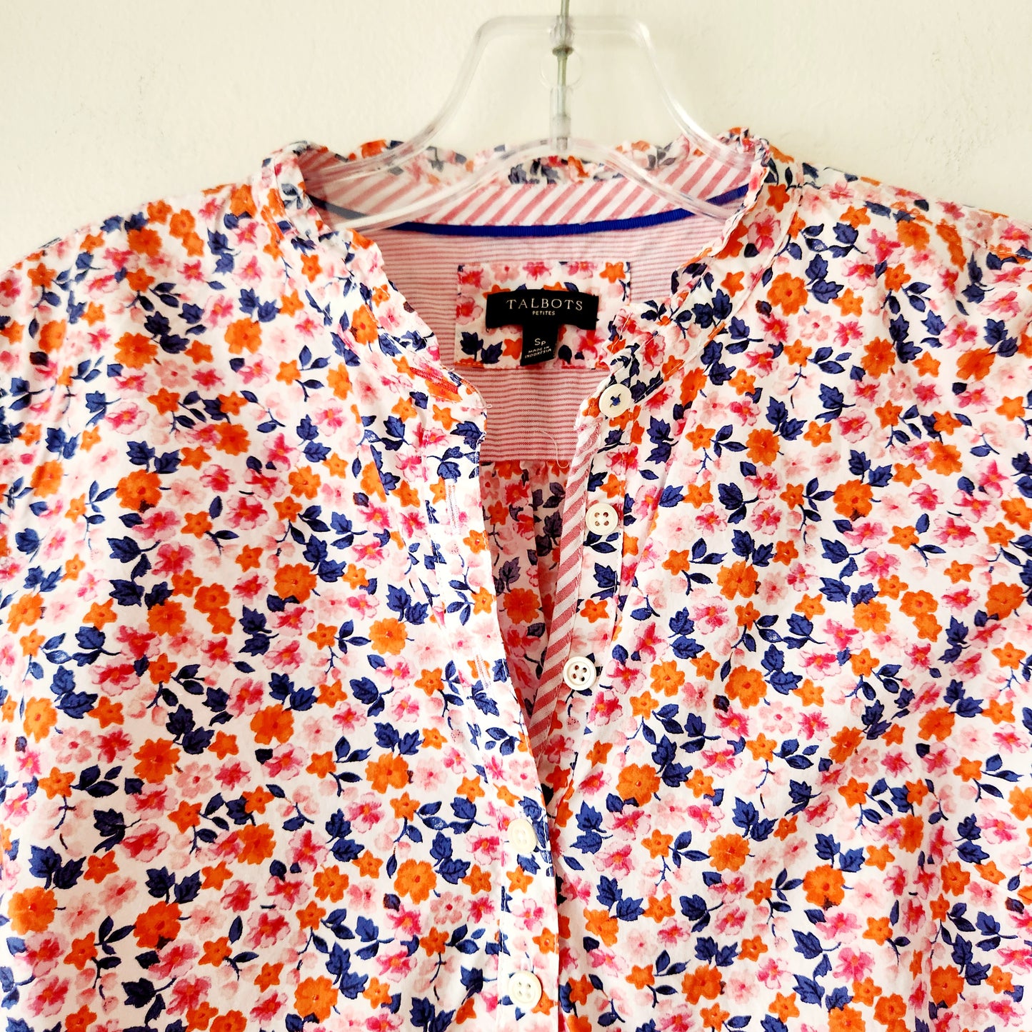 Talbots 100% Cotton Half Button Top with Ruffle Detail - S Petite