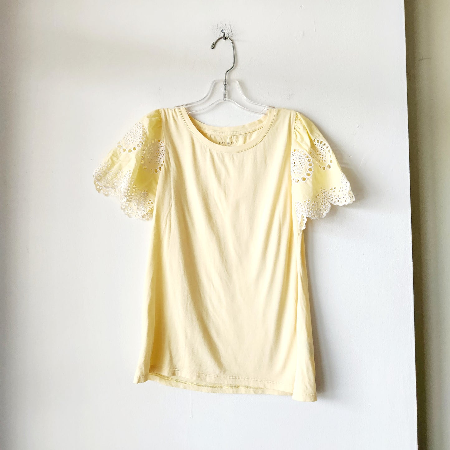 Talbots Butter Yellow Tee with Eyelet Sleeves - Petite