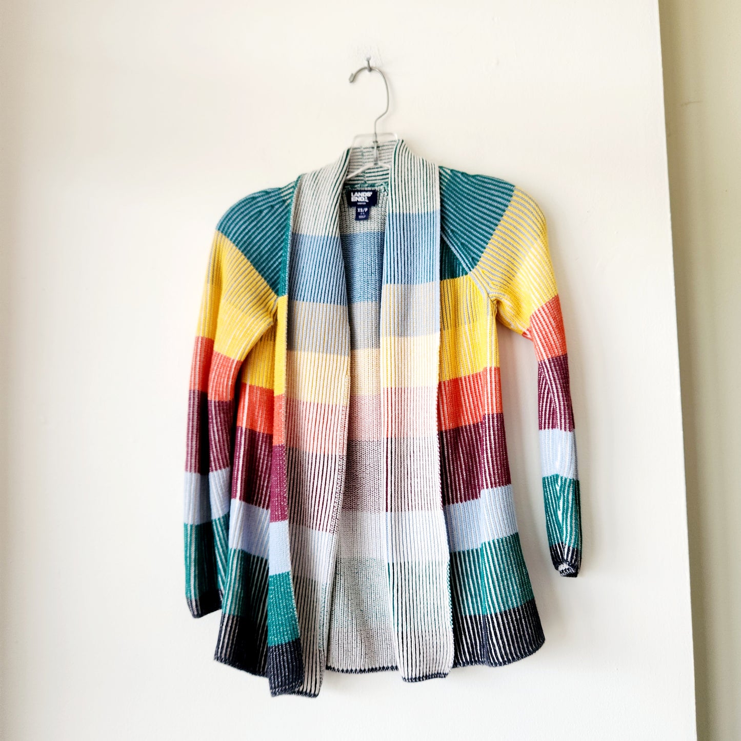 Lands End Rib Knit Multicolor Open Cardigan - XS Petite