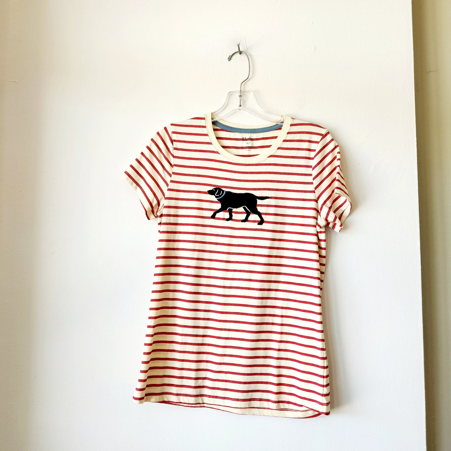 Hatley 100% Cotton Striped Tee with Dog Applique - S
