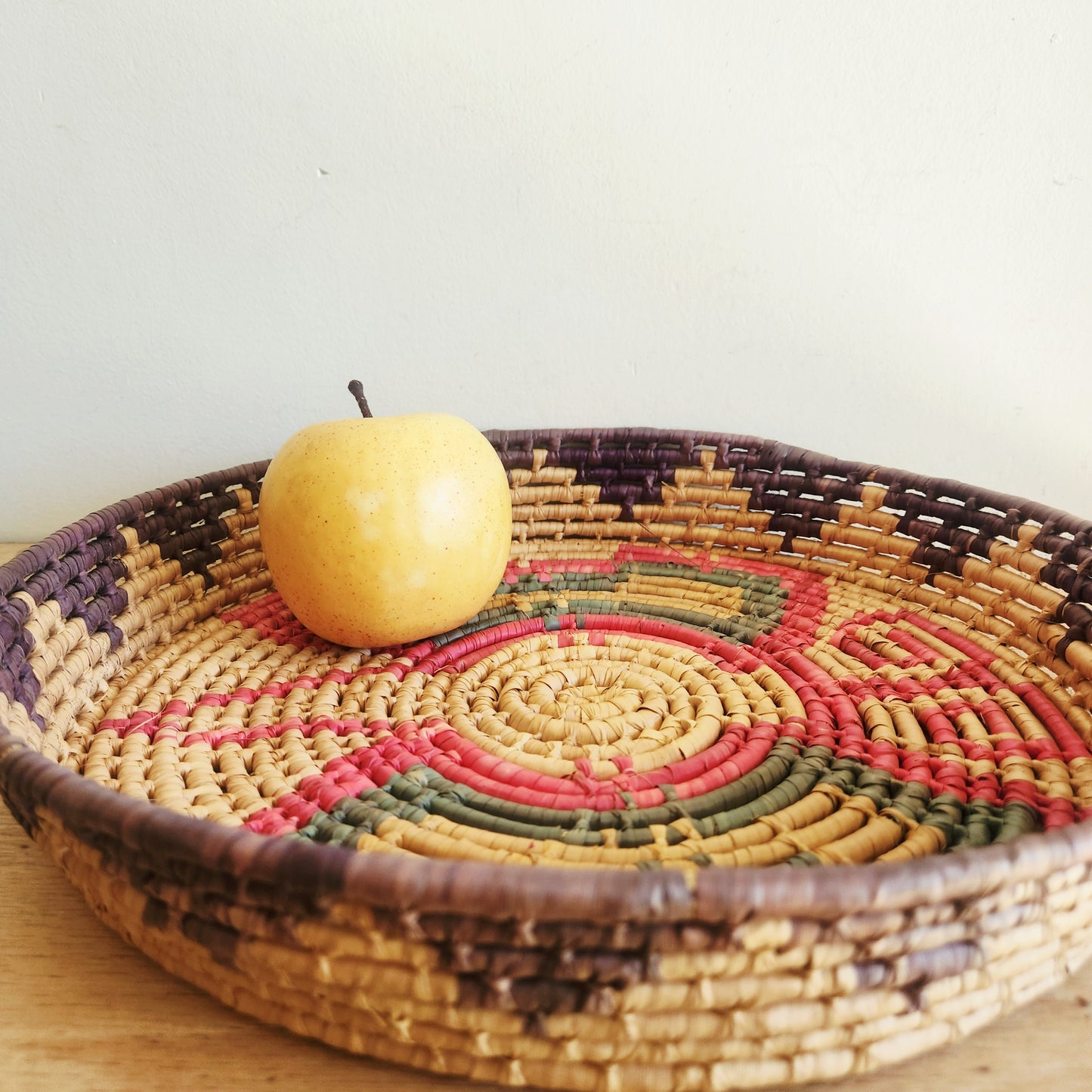 Vintage Raffia Coil Basket 14"w 2"H