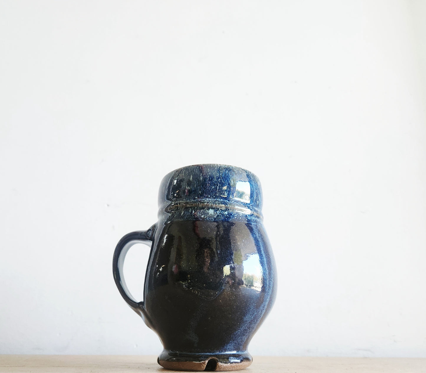Handmade Pottery Blue Mug Stamped