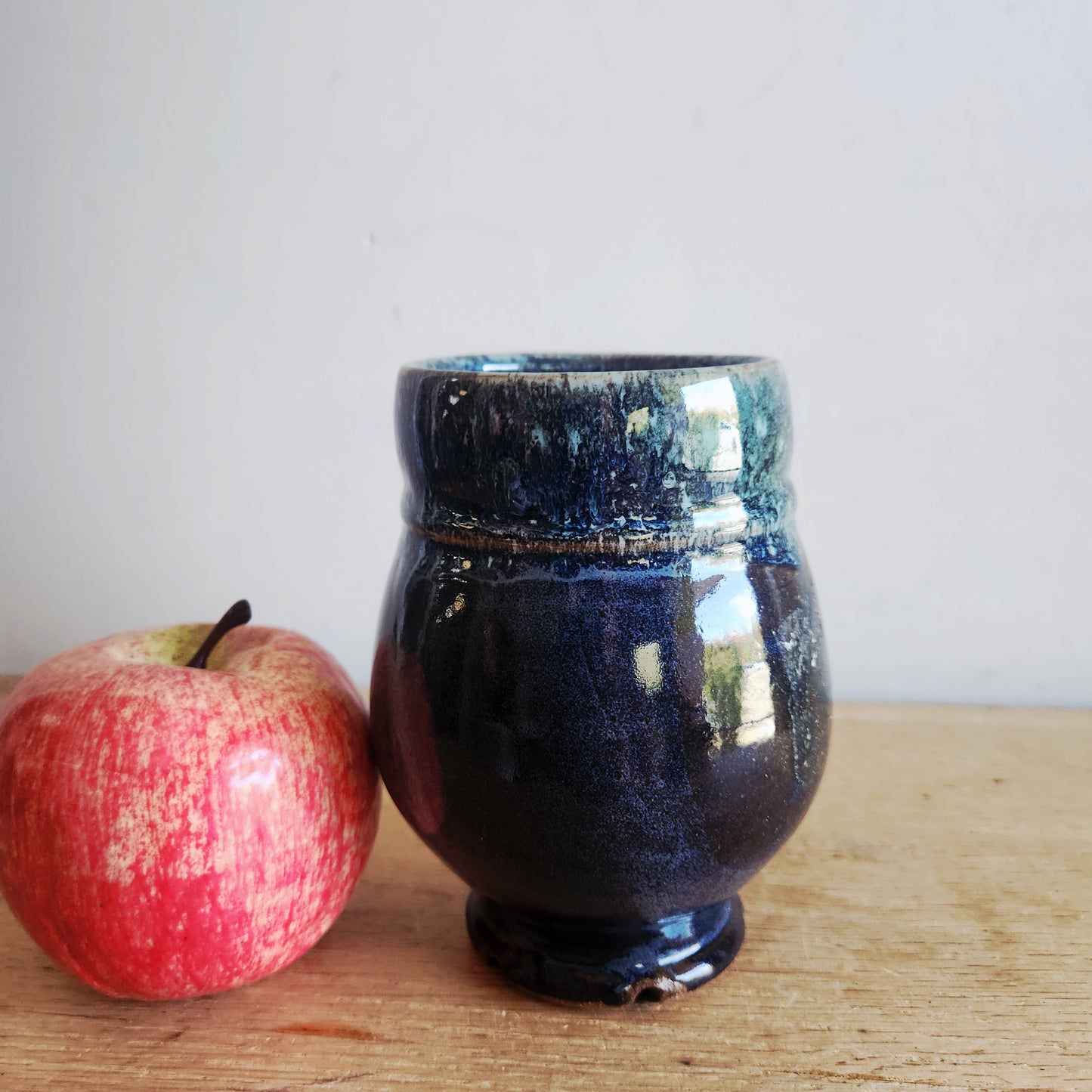 Handmade Pottery Blue Mug Stamped