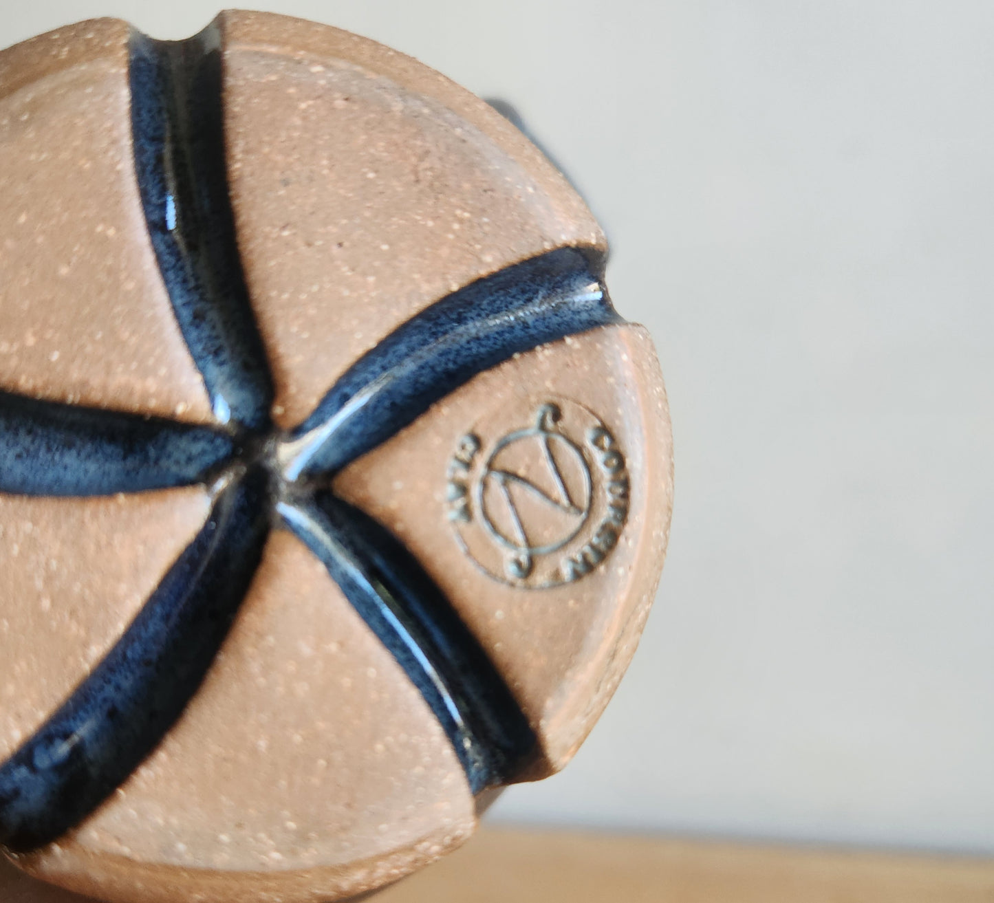 Handmade Pottery Blue Mug Stamped