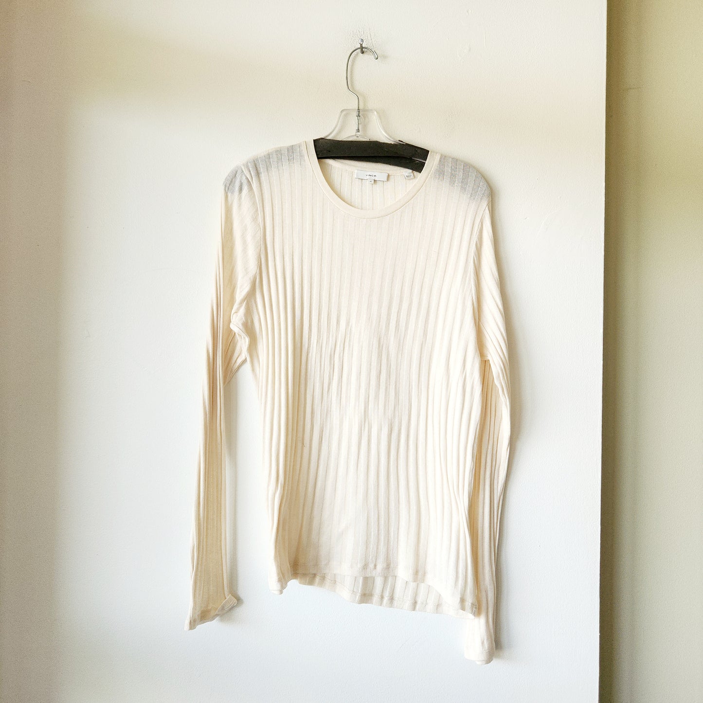 Vince. Ivory Lightweight Rib Knit Top - XL