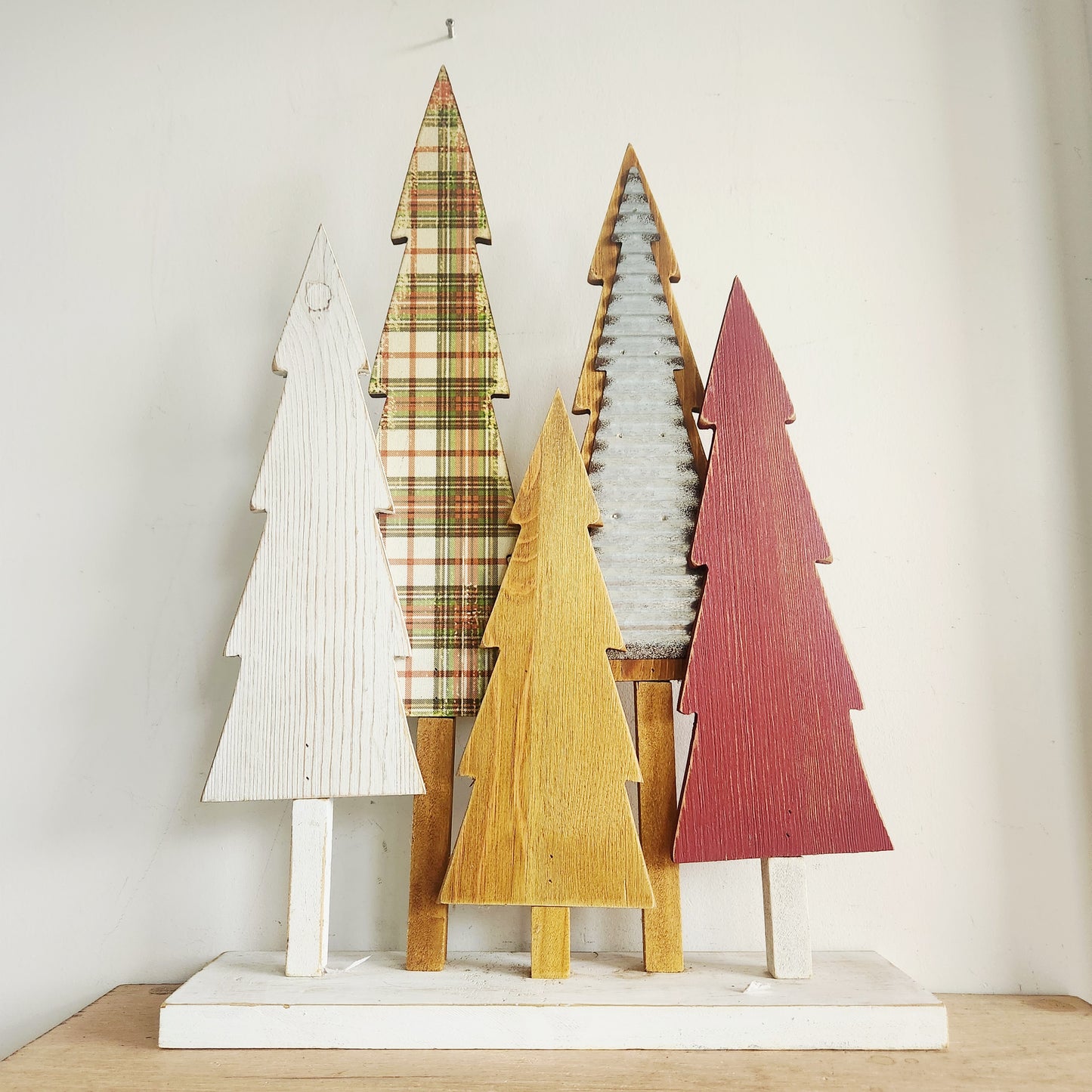 Wooden and Tin Decorative Trees 25" High