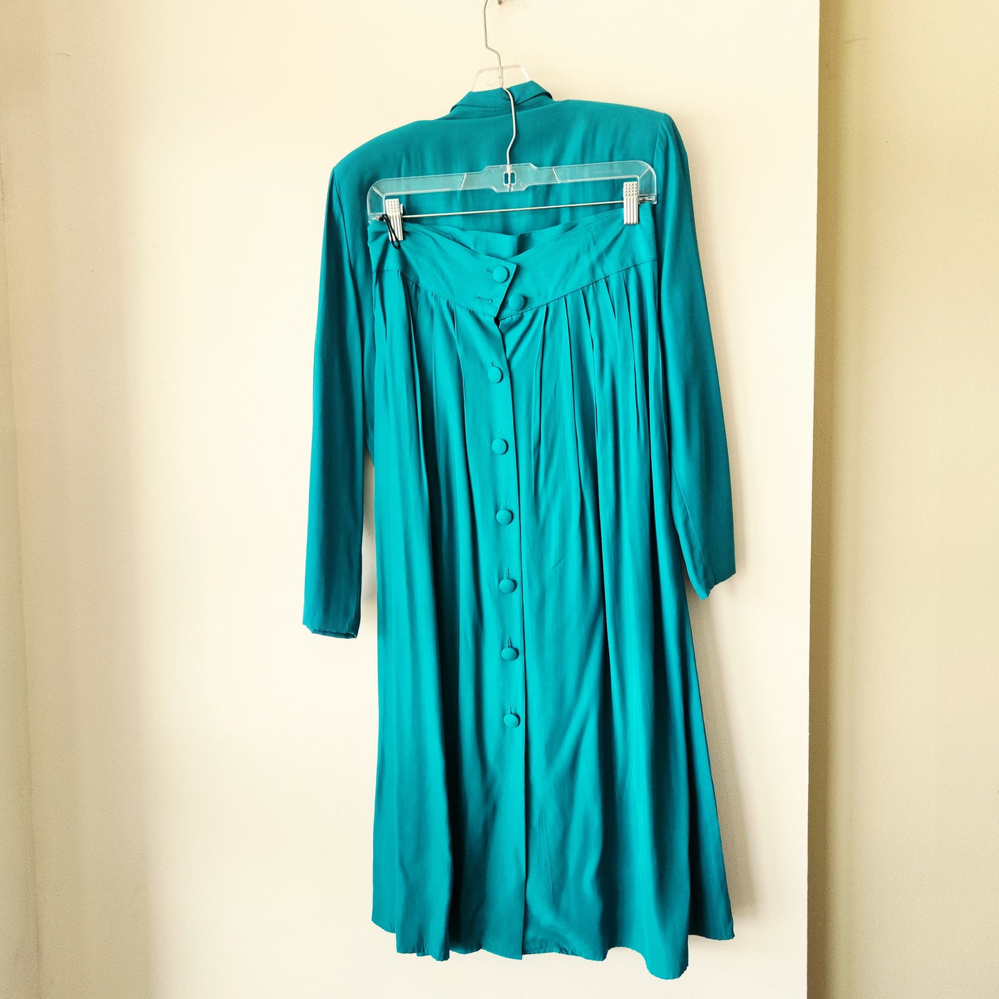 Vintage léger Teal Skirt Suit with Draping Detail - size 9/10