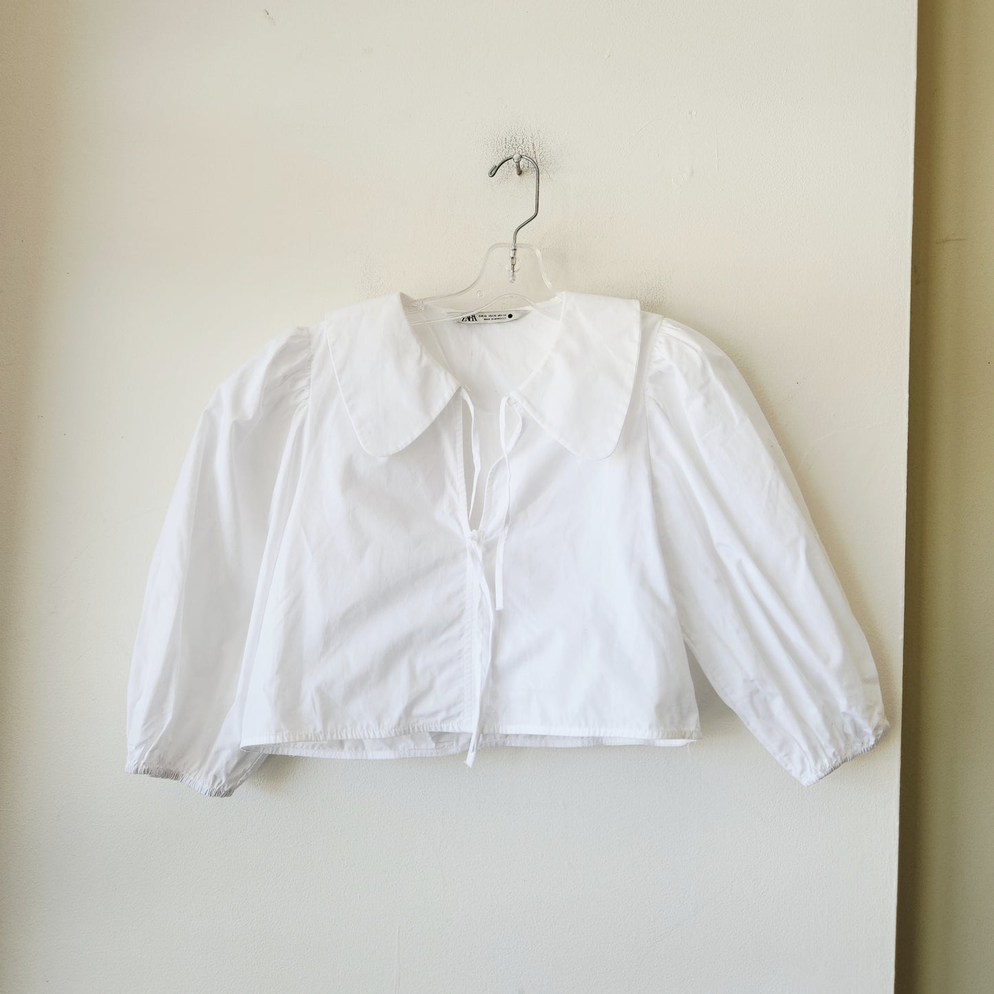 Zara 100% Cotton Crop Top with Collar & Tie - XS