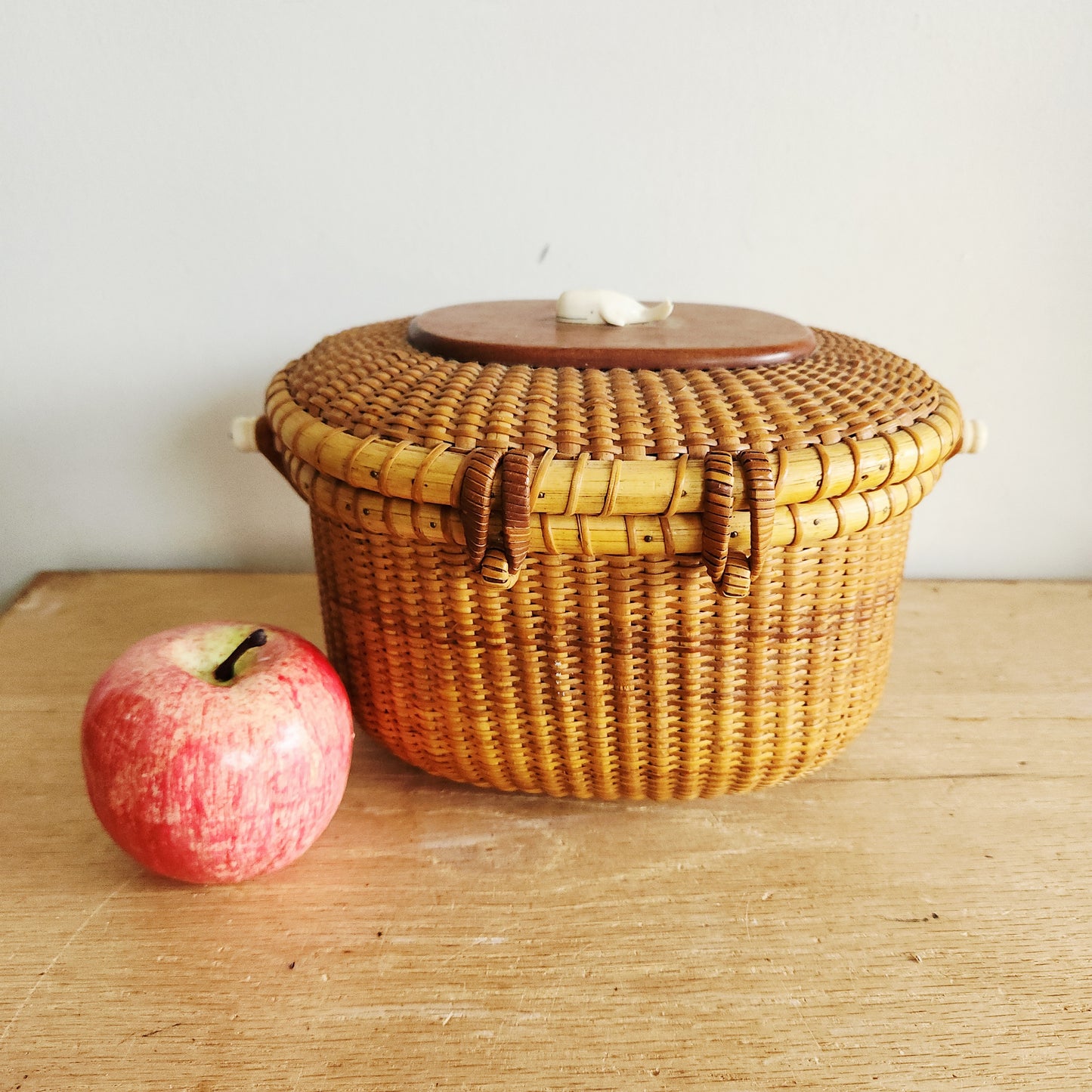Vintage Nantucket Style Basket with Whale Accent