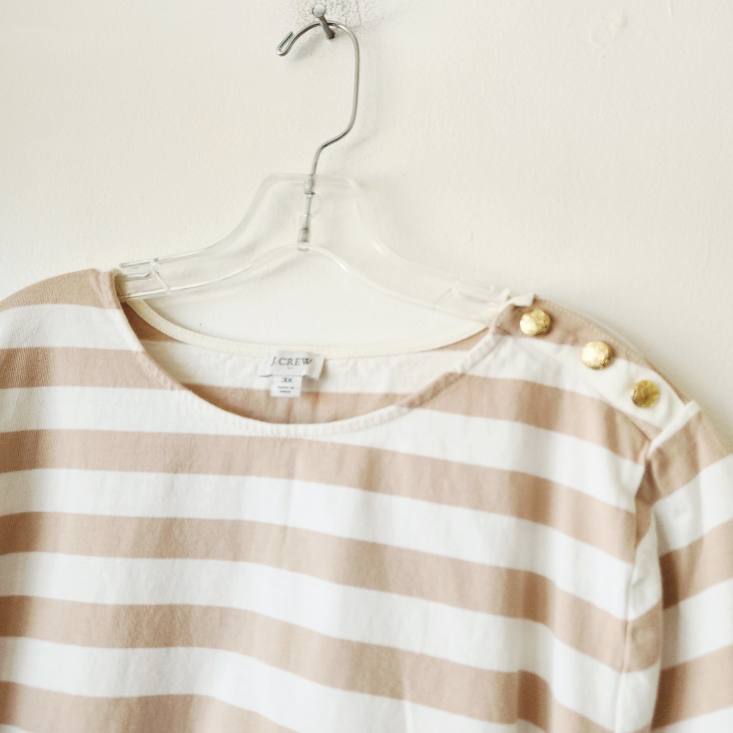 J Crew Factory 100% Cotton Boxy Fit Striped Tee with Button Detail - 3X
