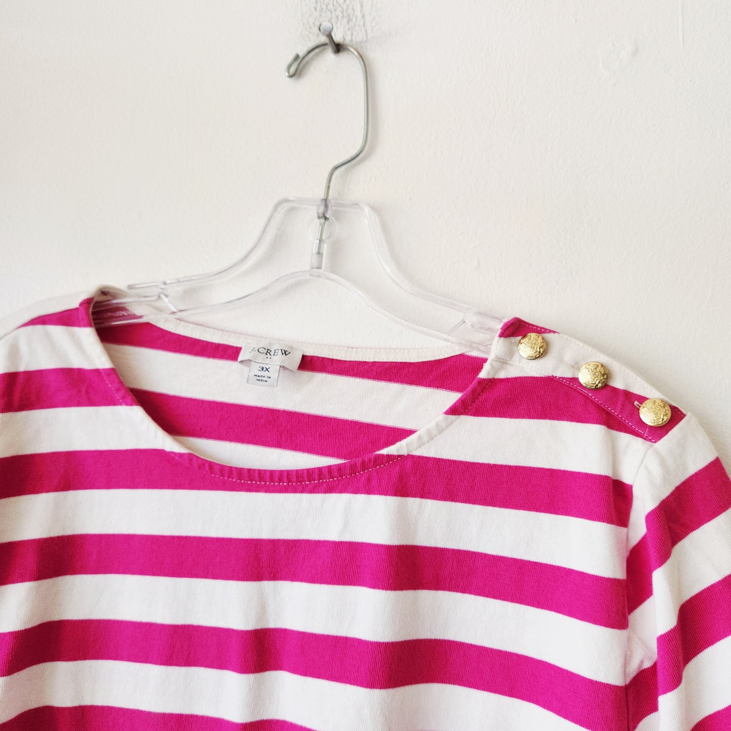 J Crew Factory % Cotton Boxy Fit Striped Tee with Button Detail - 3X