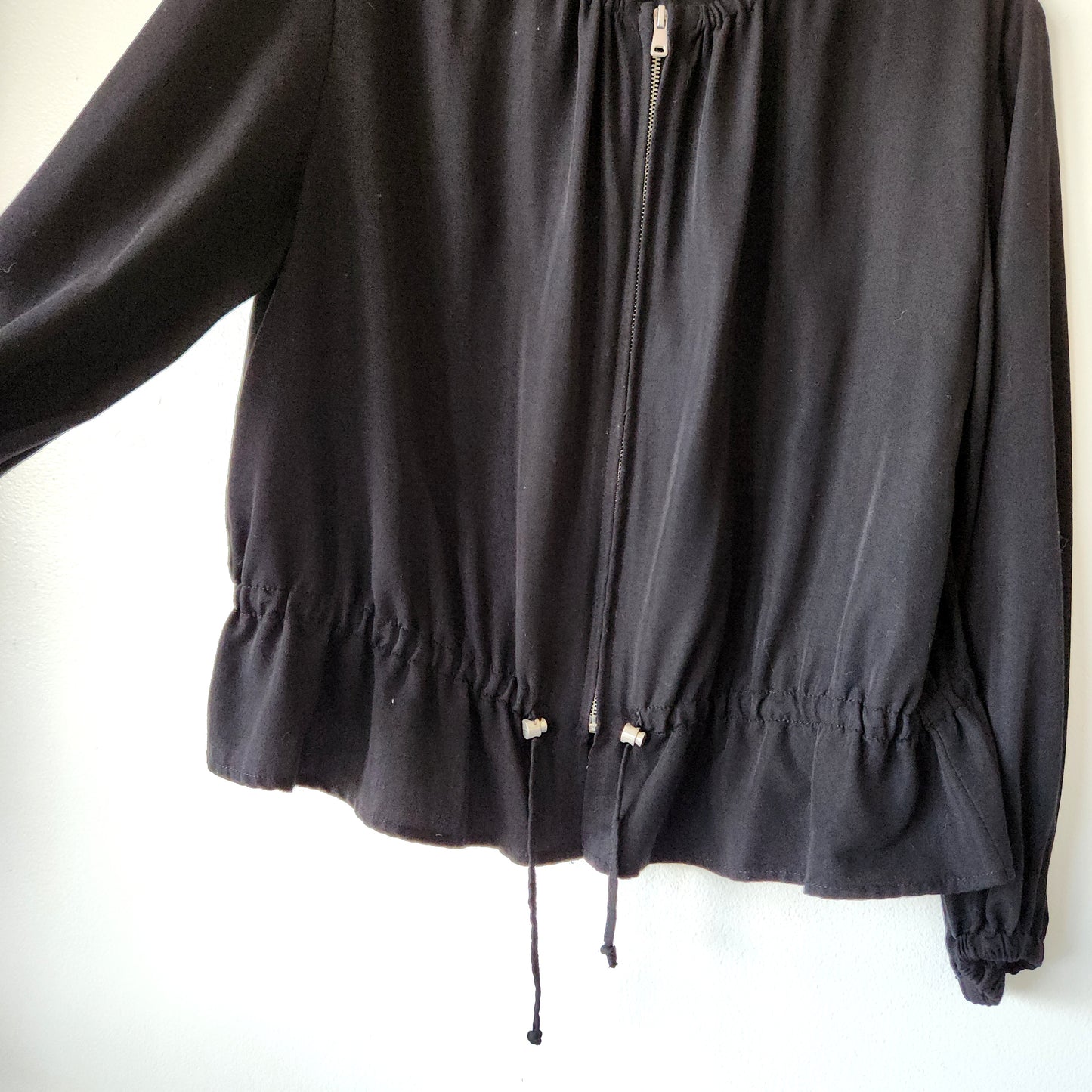 14th & Union Black Zip Up Top with Drawstring - M Petite