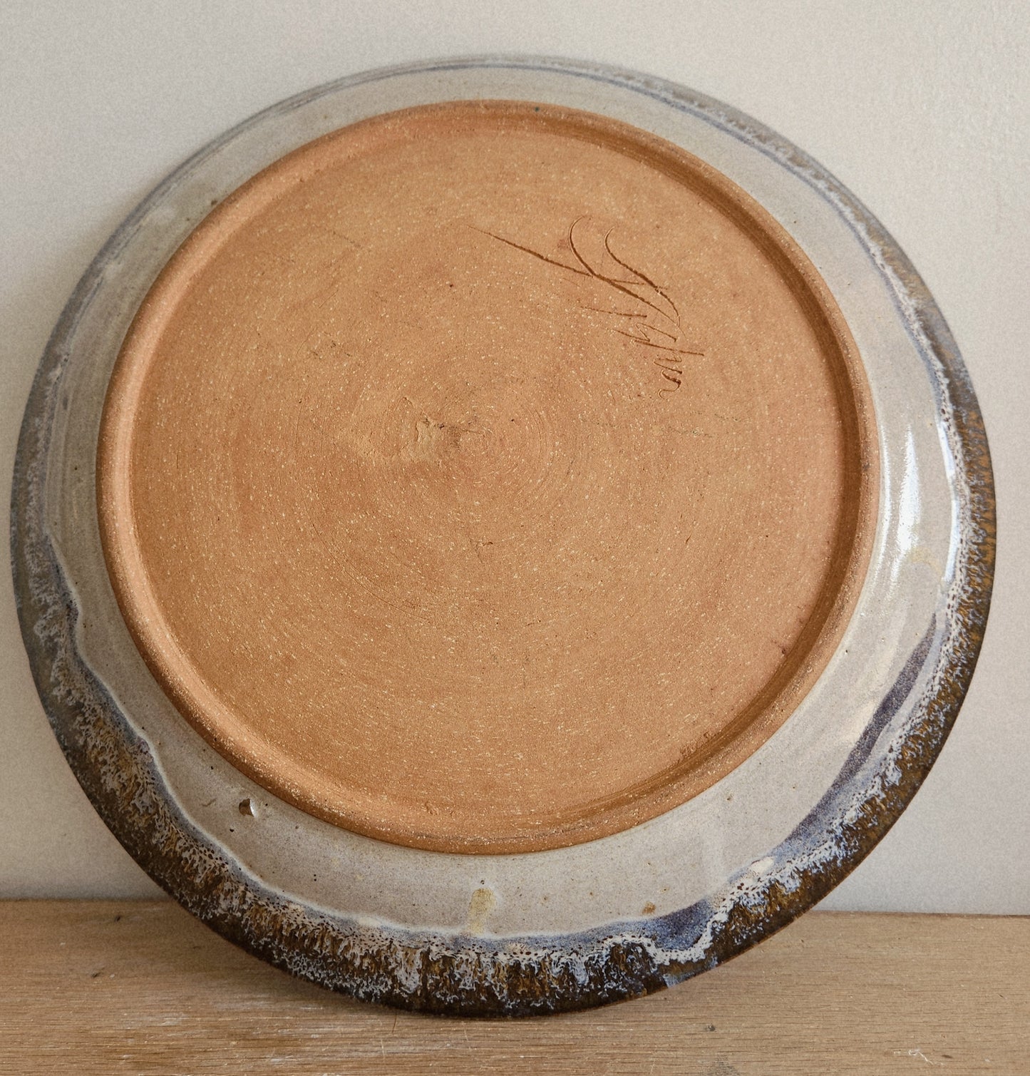 Handmade Stoneware Serving Platter Plate 12" round 1.5"H Signed Fisher