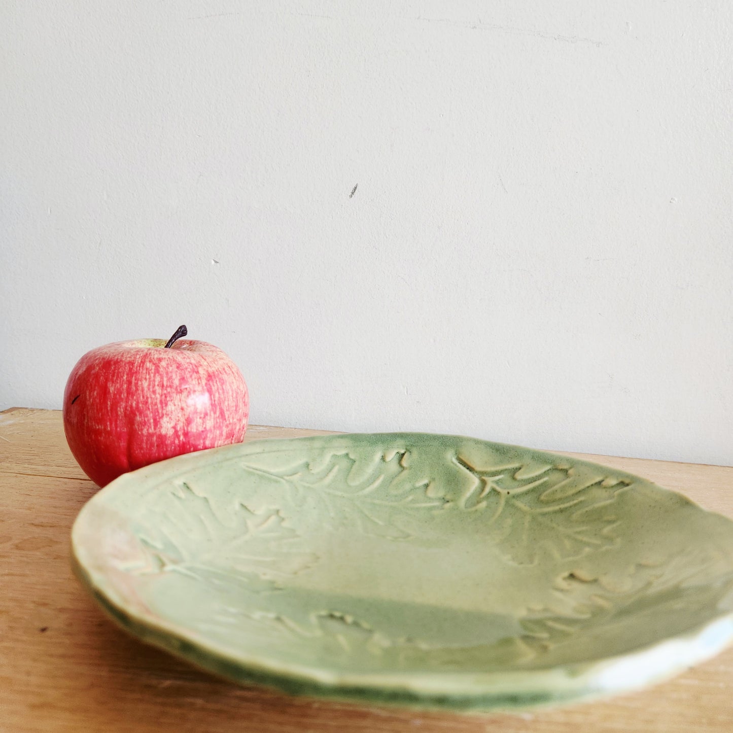 Handmade Oak Leaf Ceramic Plate Signed 9"