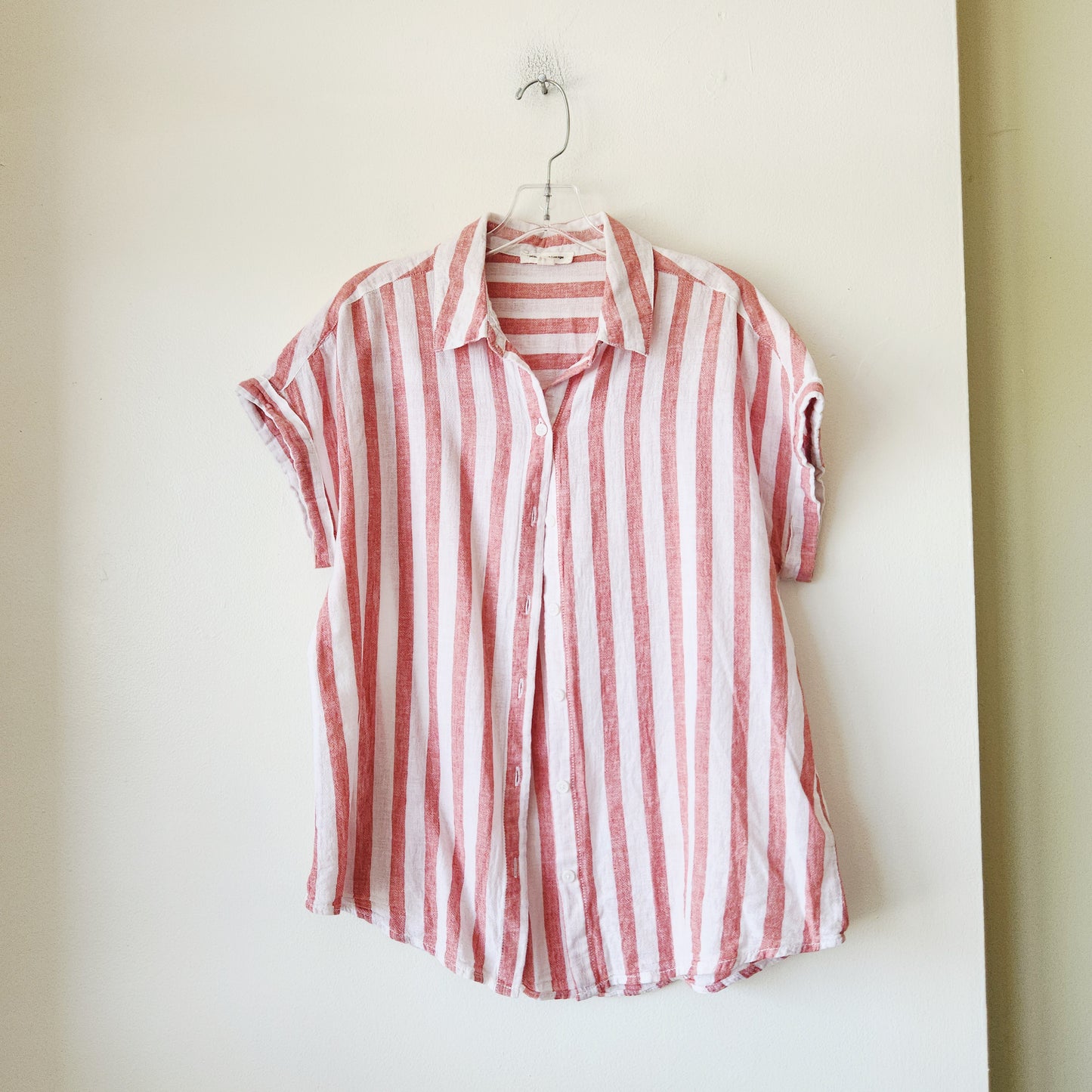 BeachLunchLounge Linen & Cotton Striped Button Up Shirt - M