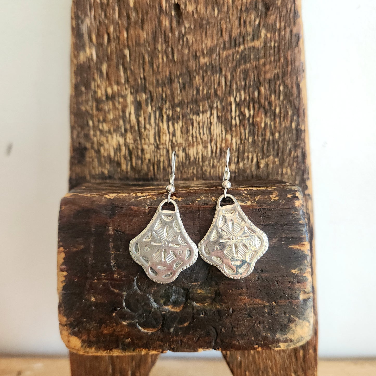 Silvertone Stamped Earrings