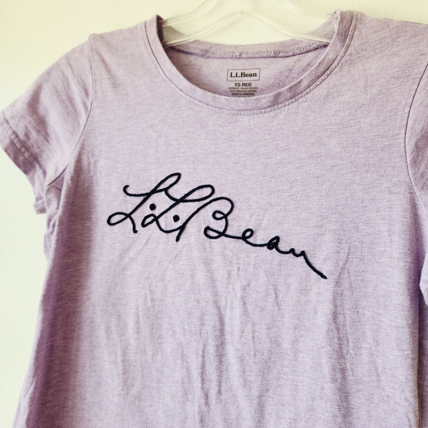 LL Bean Lavender 100% Organic Cotton Tee with Embroidered Logo - XS