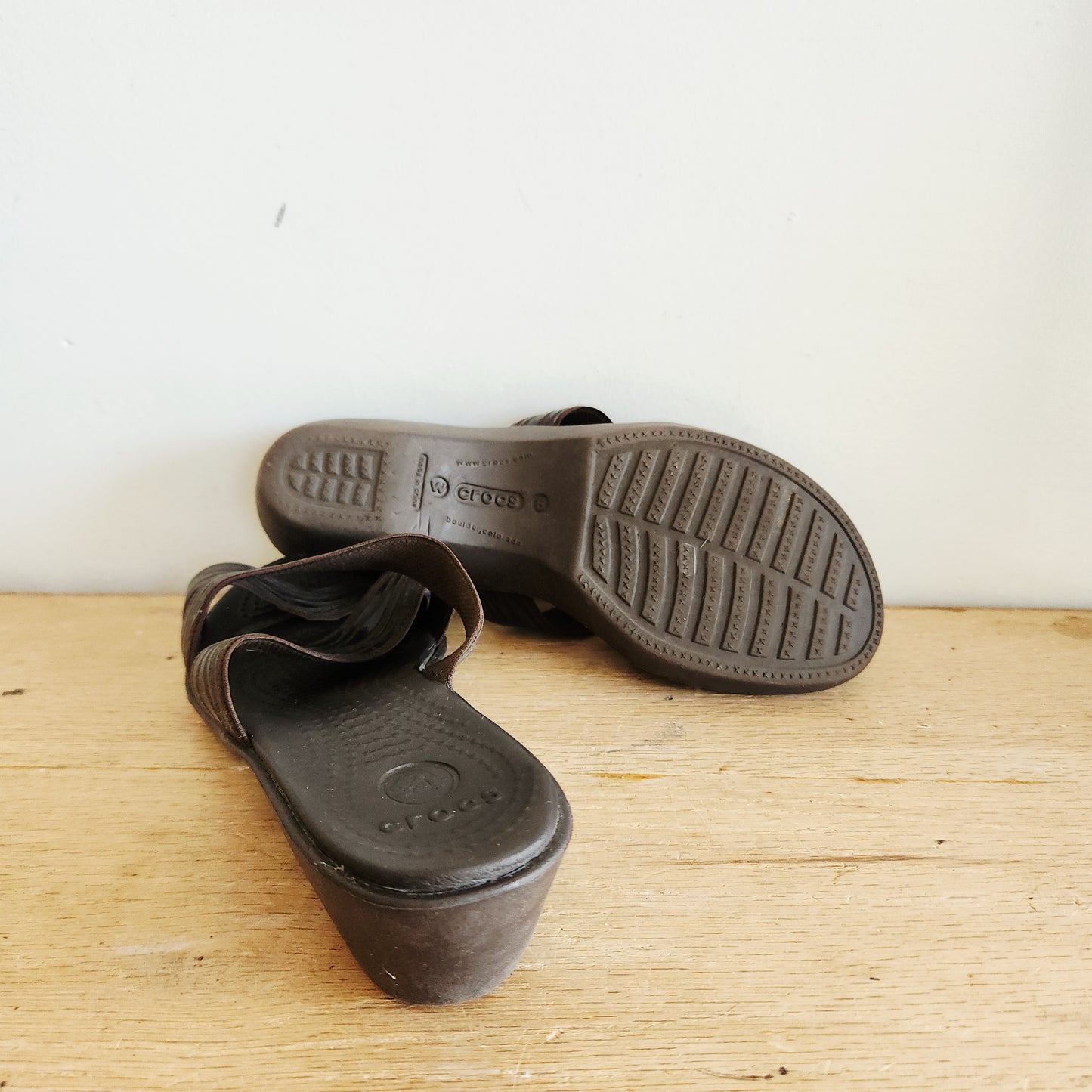 Crocs Wedge Slides with Animal Print Motif - size 6