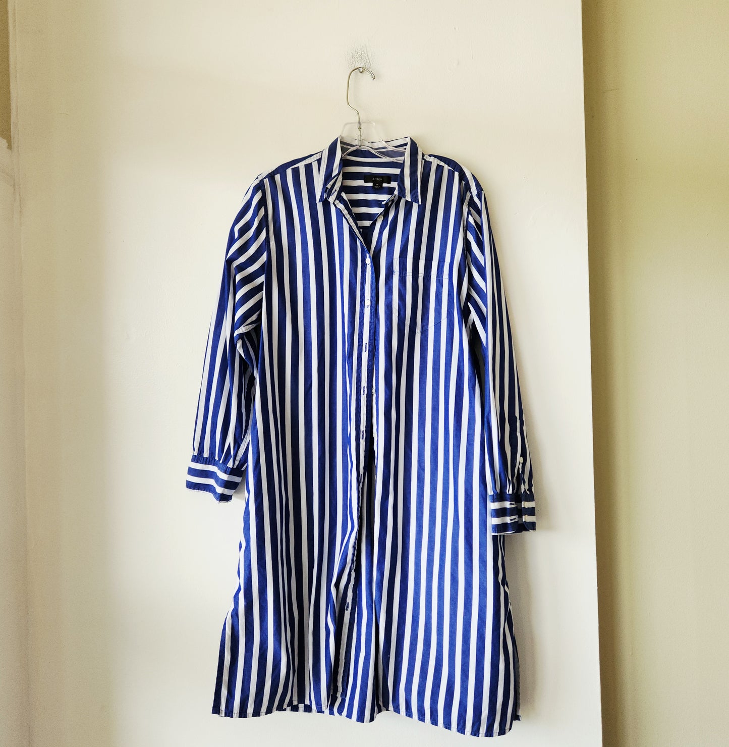 J Crew Striped Button Up Tunic /Shirtdress with Pockets - M