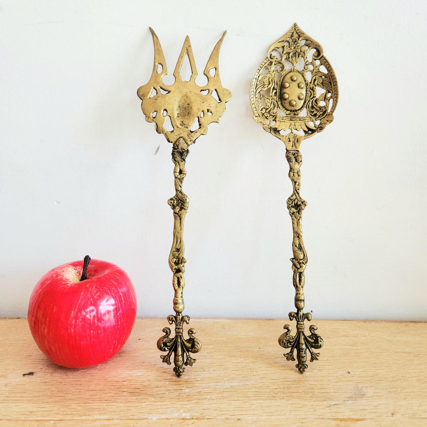 Bordini Italian Ornate Brass Serving Spoon and Fork Set