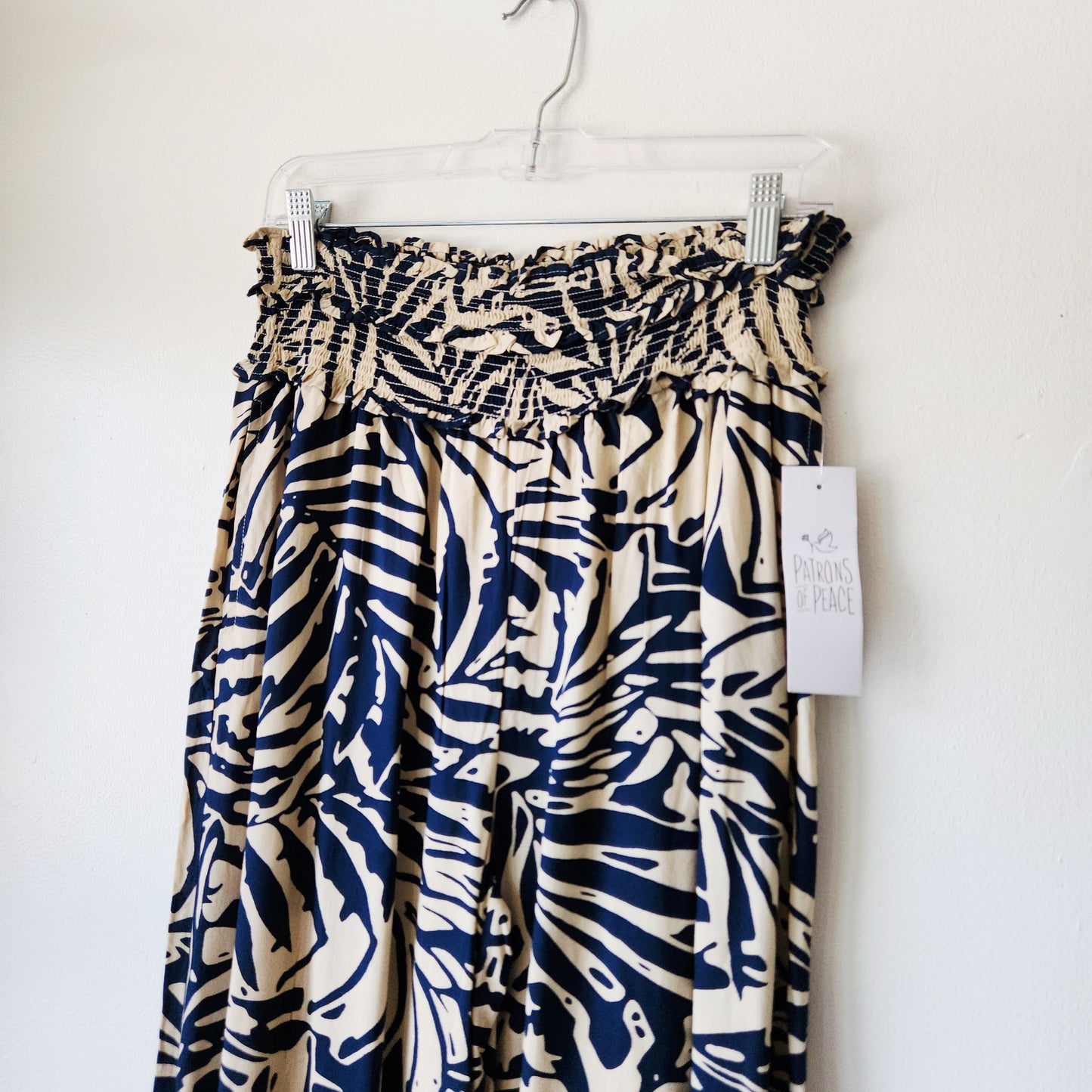 Patrons of Peace Pattern Wide Leg Pants with Smocked Waistband - L - New