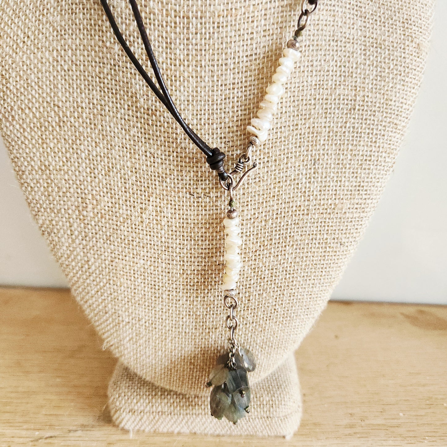 Asymmetrical Motif Mixed Materials Necklace