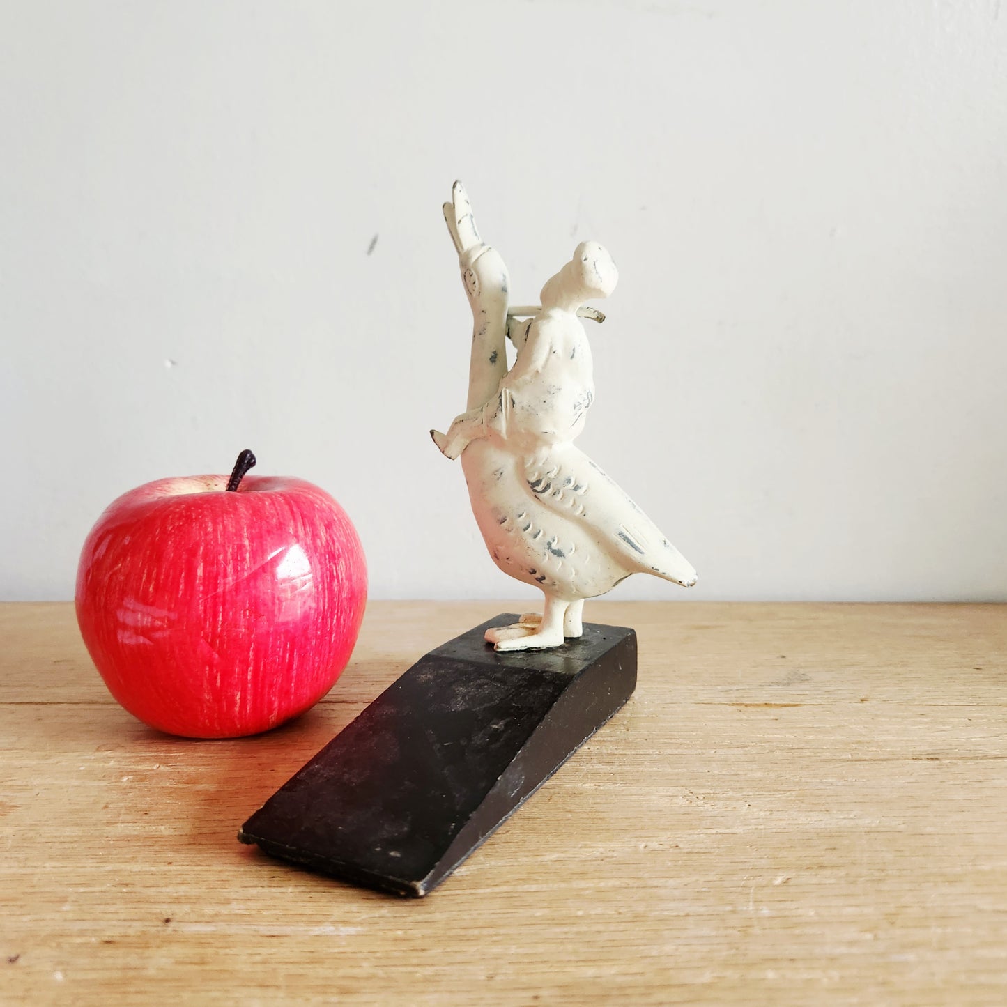 Vintage Chef Riding a Goose with a Fork Metal Wood Doorstop