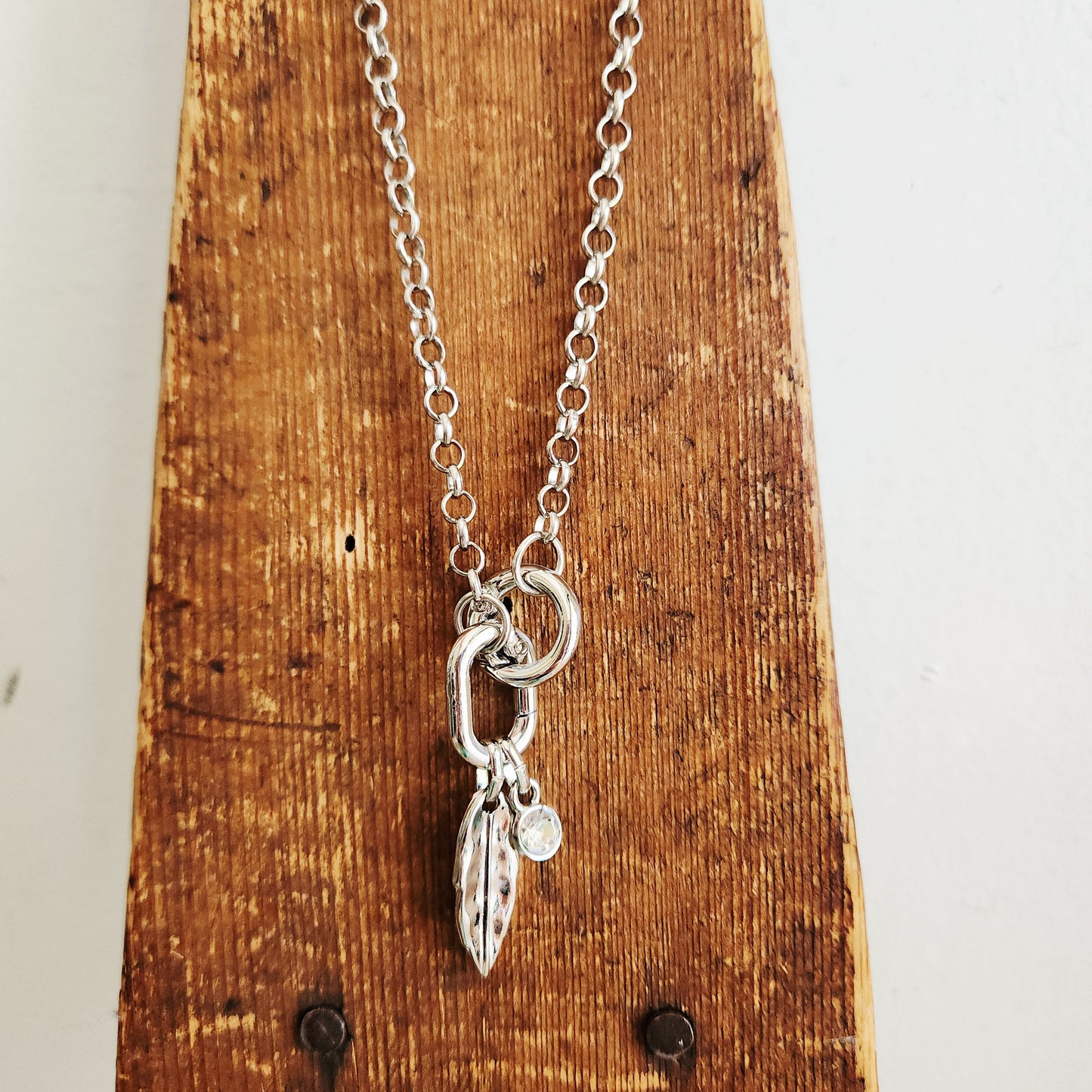 Silvertone Chain Necklace with Feather Charm