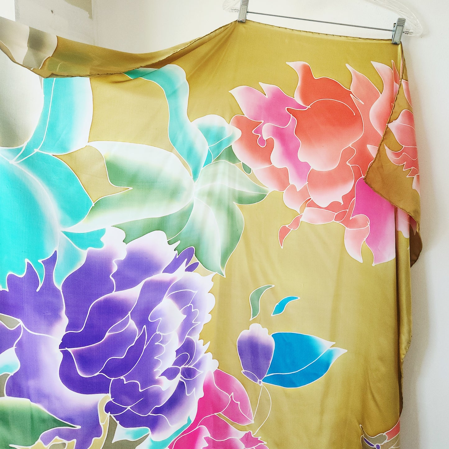 Oversized Rolled Edge Scarf with Flowers
