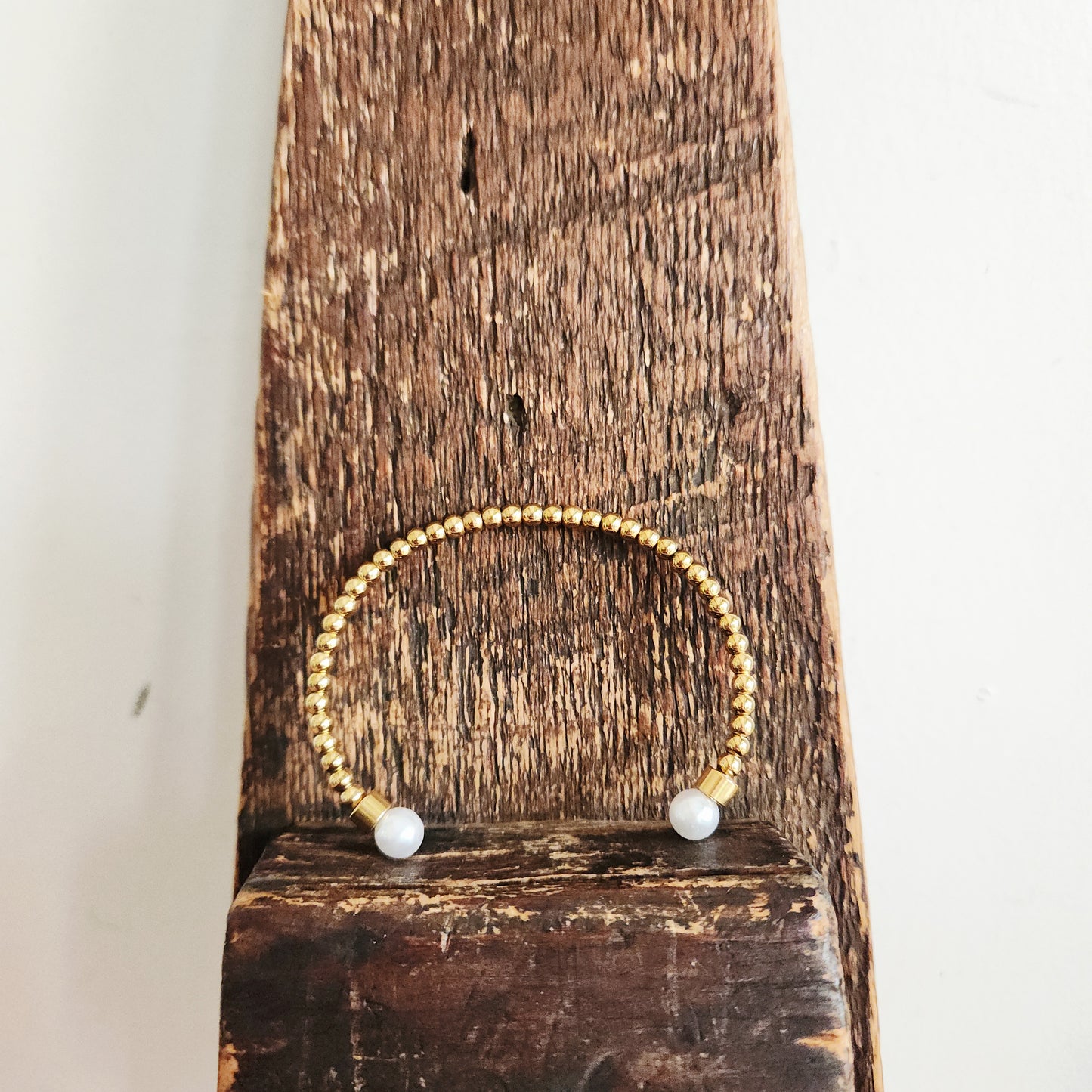 Goldtone Slim Cuff Bracelet with Faux Pearls