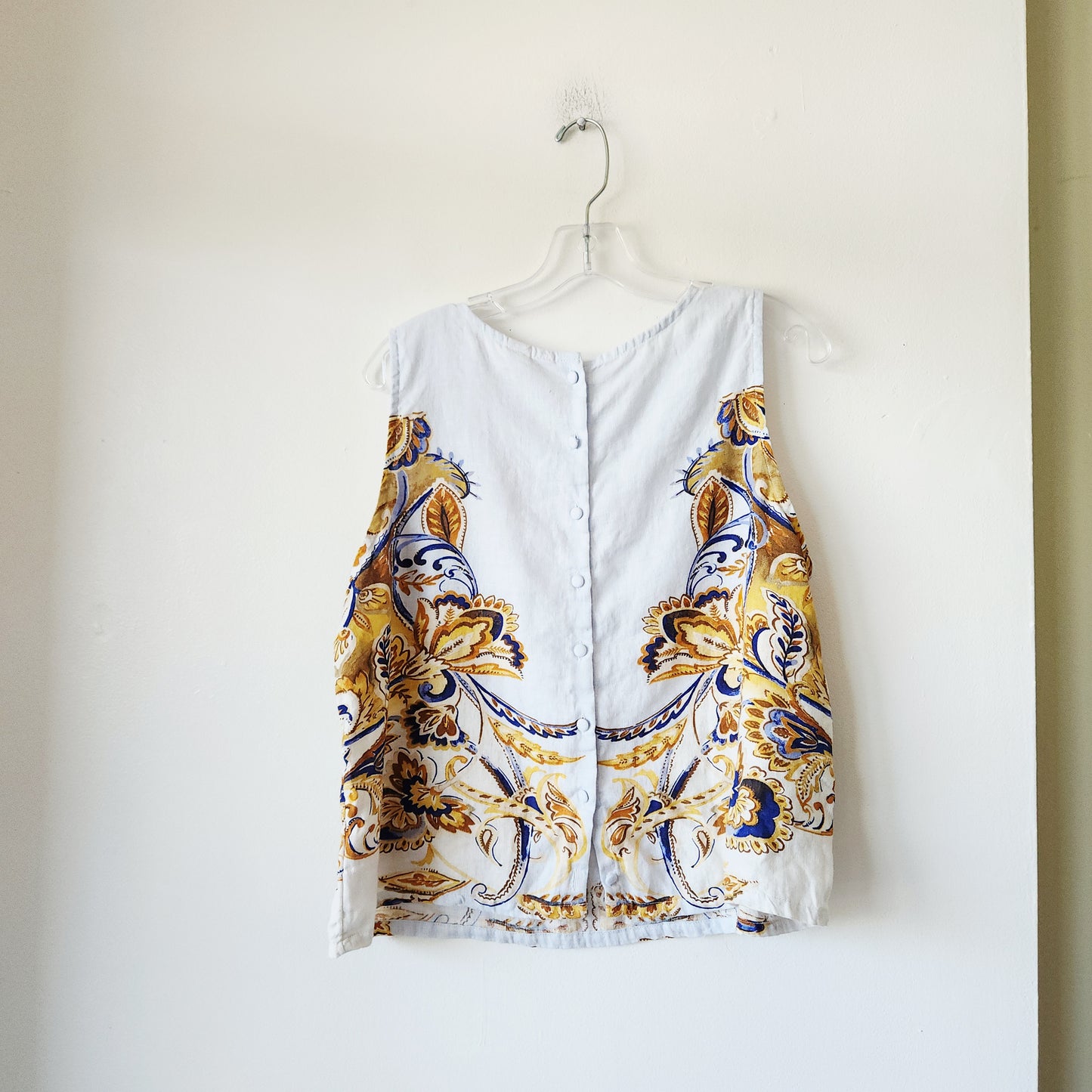Joie 100% Linen Crop Sleeveless Top with Back Buttons- L