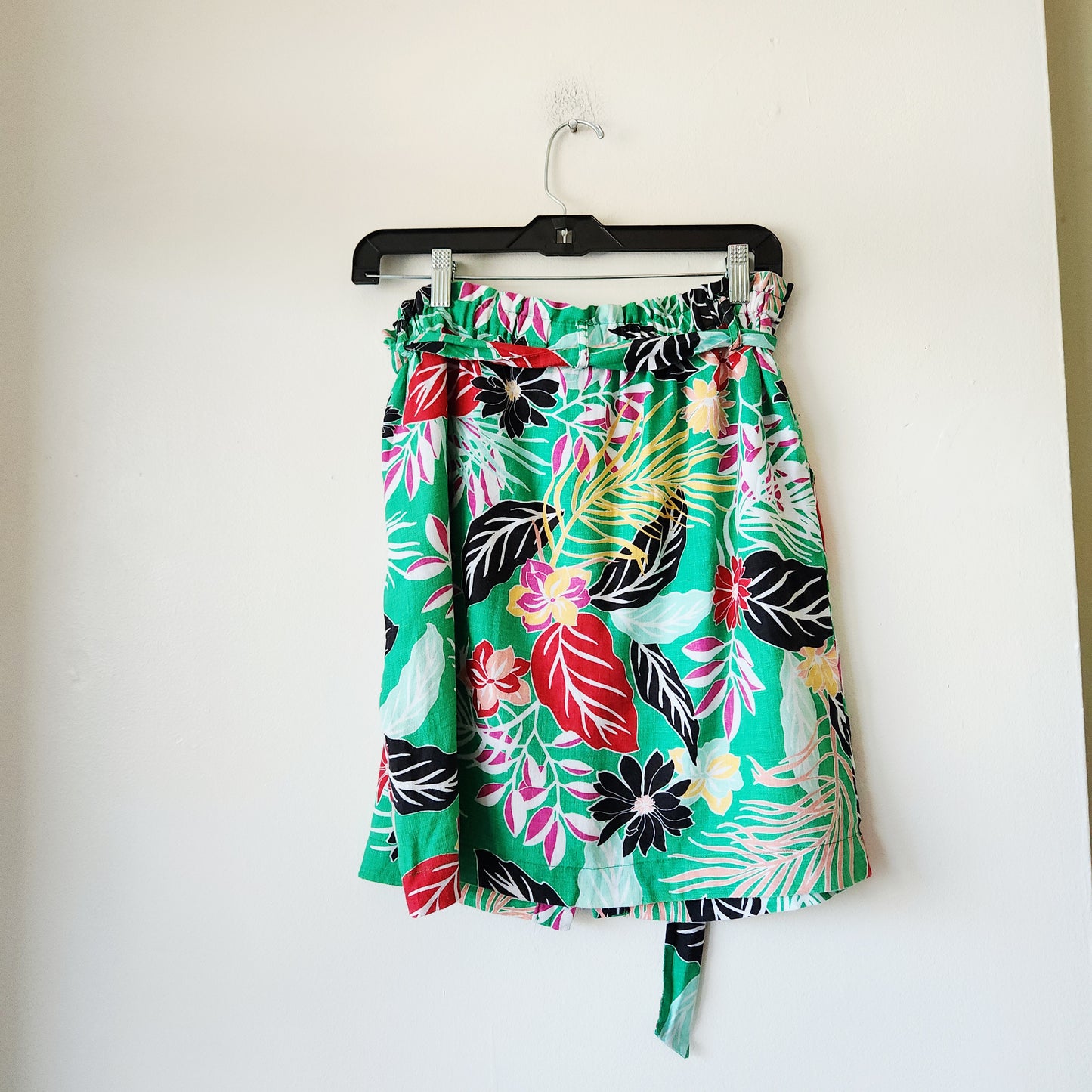 Cynthia Rowley 100% Linen Paperbag Waist Skirt with Buttons & Sash Belt - M