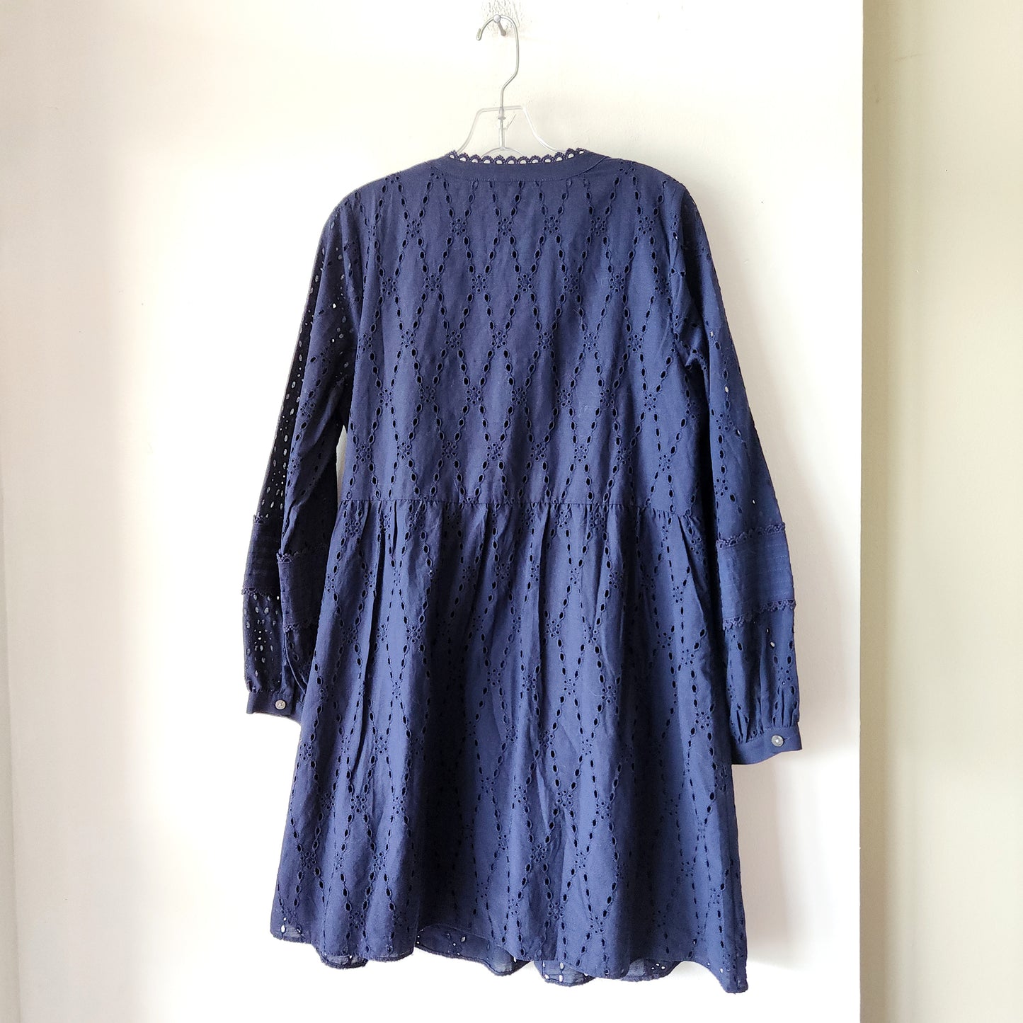 Loft 100% Cotton Navy Eyelet Dress with Buttons - M