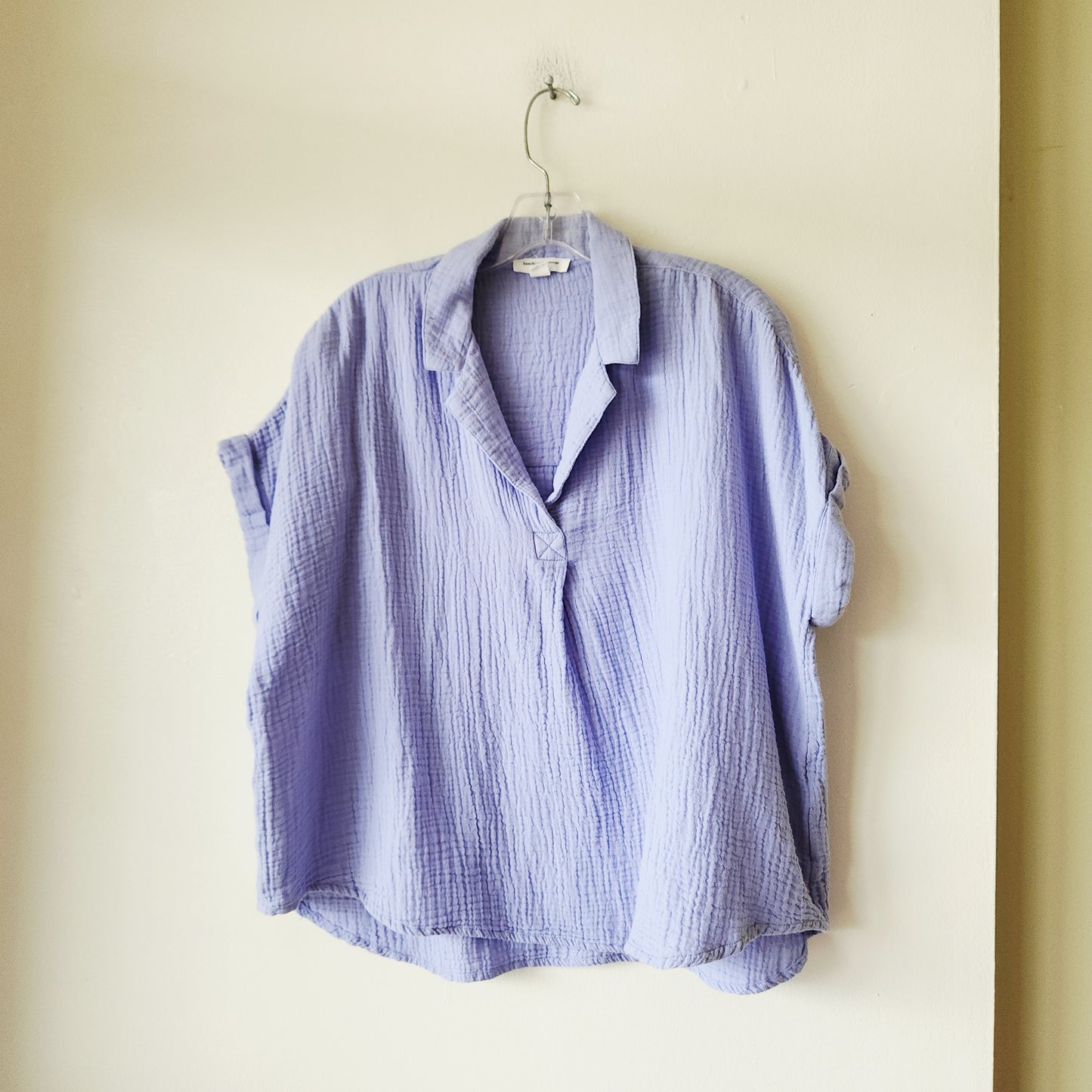 BeachLunchLounge Gauzy 100% Cotton Pullover Top with Collar - XL