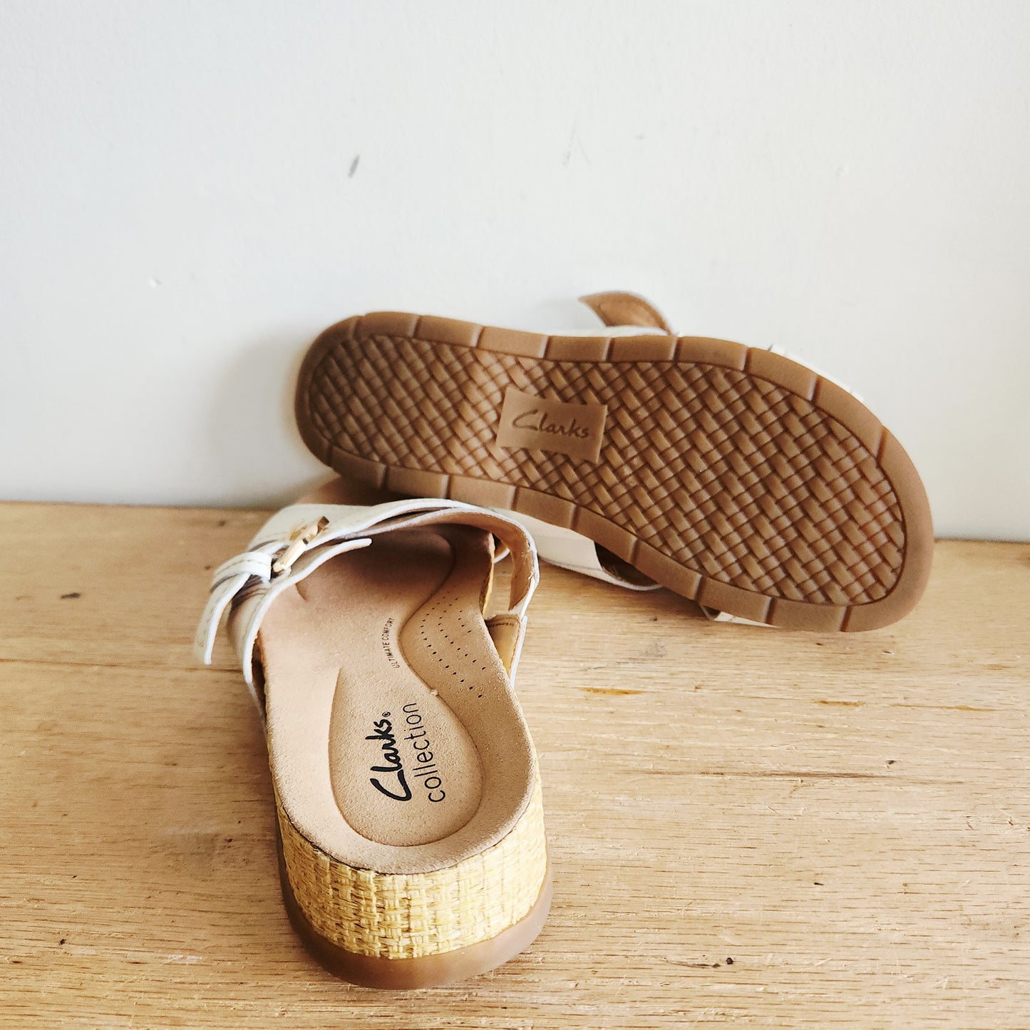 Clarks White Criss Cross Sandals - size 7.5