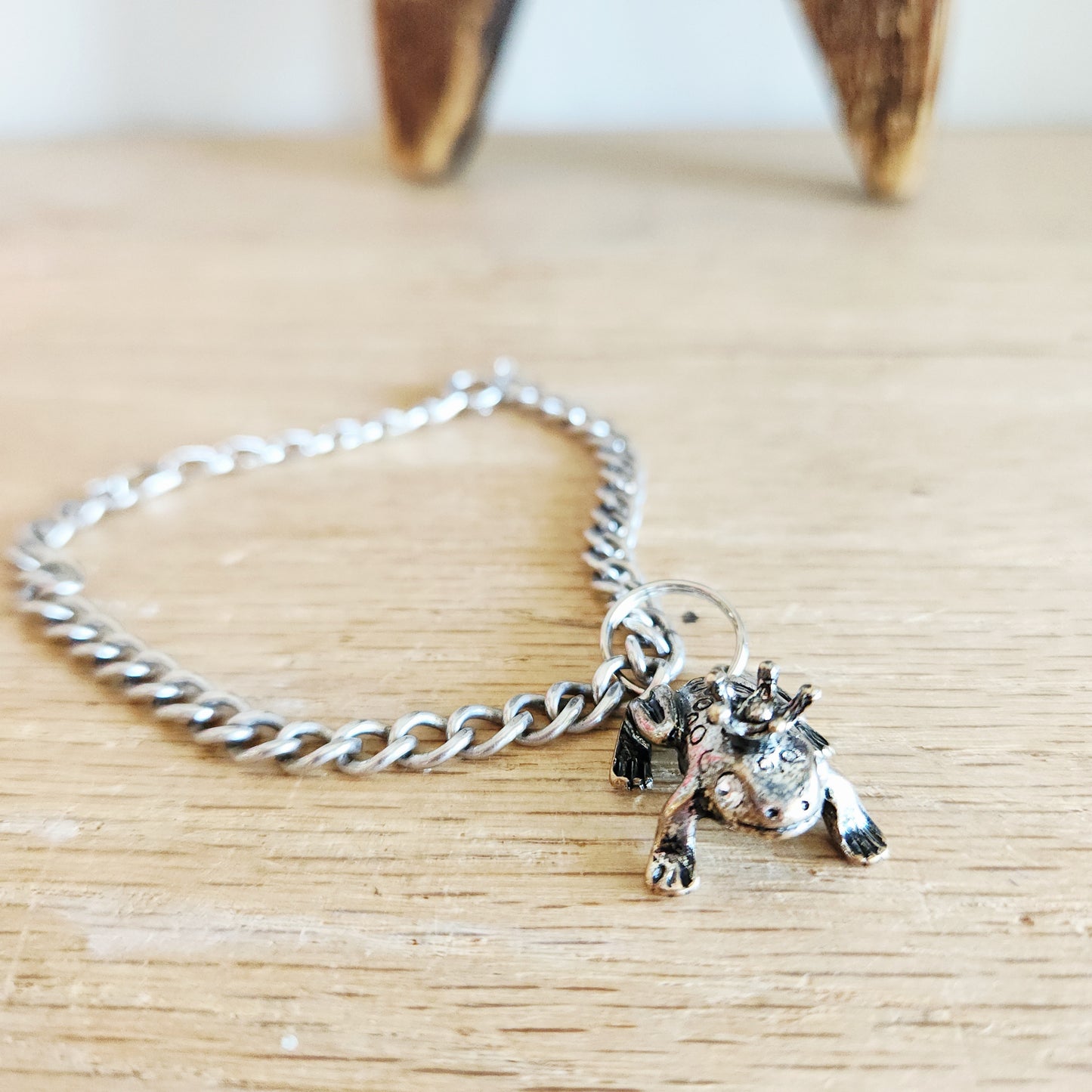 Sterling Silver Chain Bracelet with Frog Prince Charm