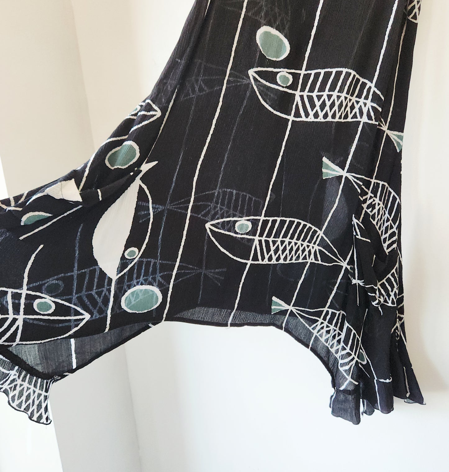 Fish Motif Dress/Cover Up with Handkerchief Hem & Pockets - S